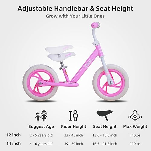 Miniatura 4 de JOYSTAR 1214 Inch Kids Balance Bike for 2 3 4 5 6 Years Old Boys Girls, Lightweight Toddler Balance Bikes with Footrest and Handlebar Pads