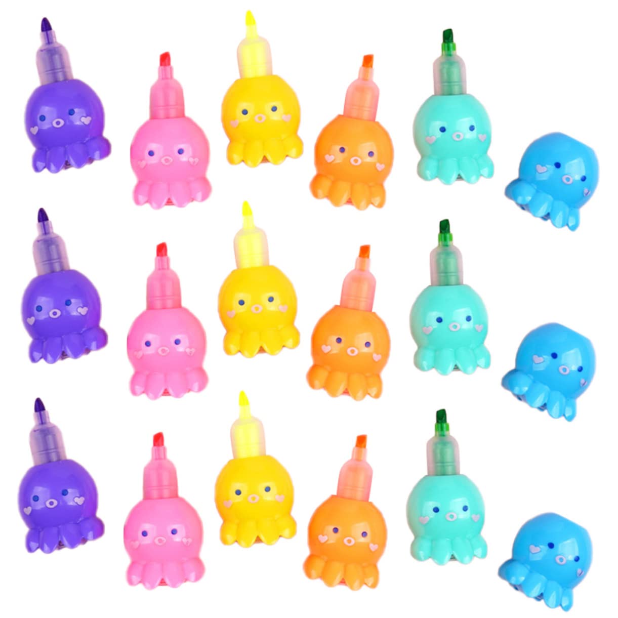 SHINEOFI Evidenziatori a Forma di Polpo 18 Pezzi, 6 Colori, Plastica Leggera, per Scuola e Cartoline Fai da Te, per Scrivere e Disegnare