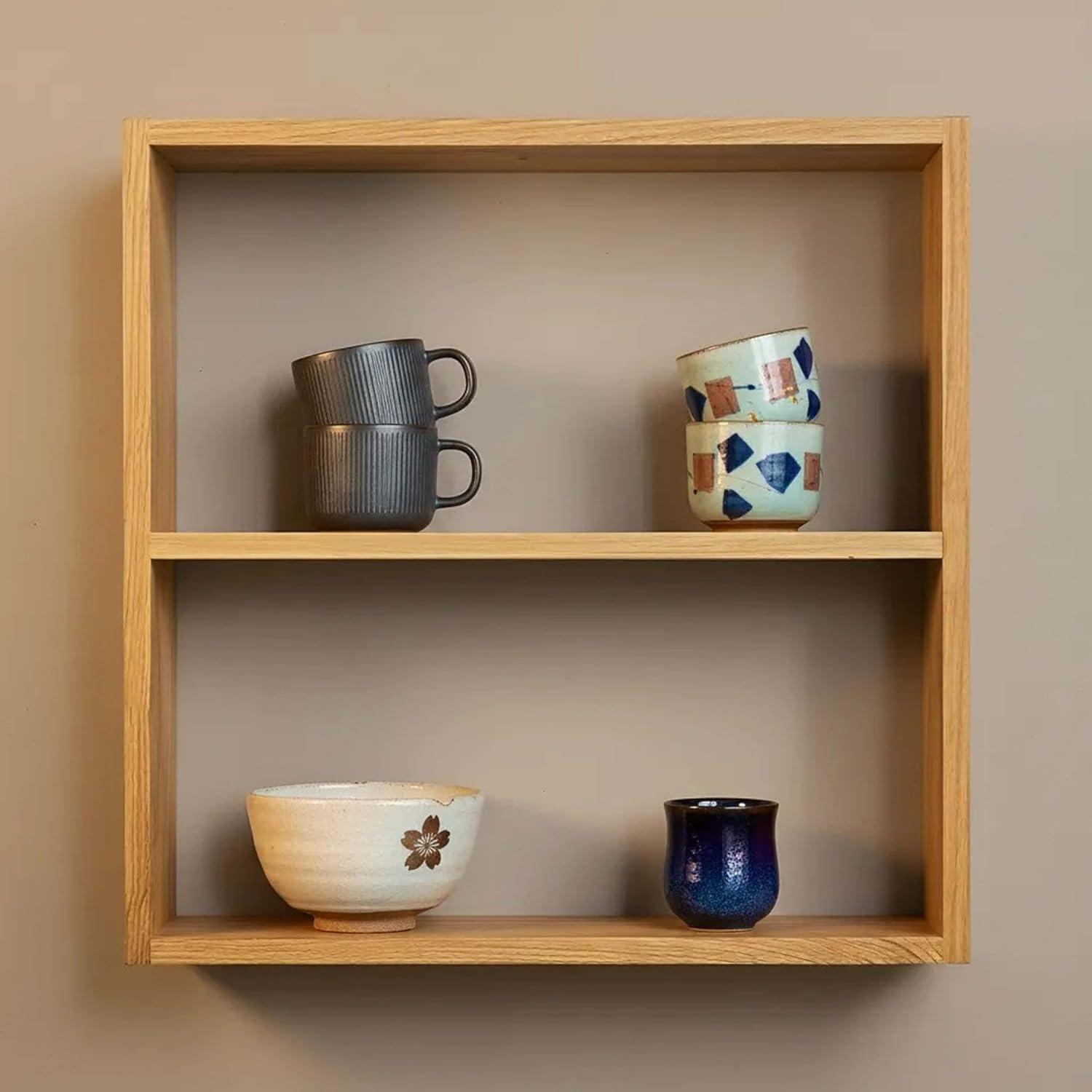Two-Tiered Wooden Wall Shelf with Solid Oak Floating Display Rack for Home décor | Contemporary Wall Organiser for Living Room-image-19