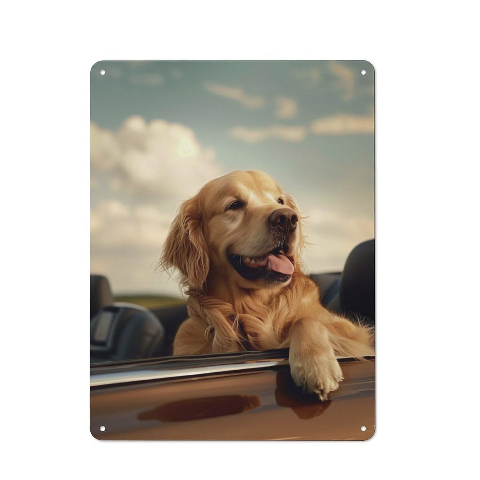 Junmoney Golden Retriever Cabriolet Retro Metal Plaque 40X30cm Featuring For Garage Wall, A Winter Wall Decor Update For Workshop Decor Fans