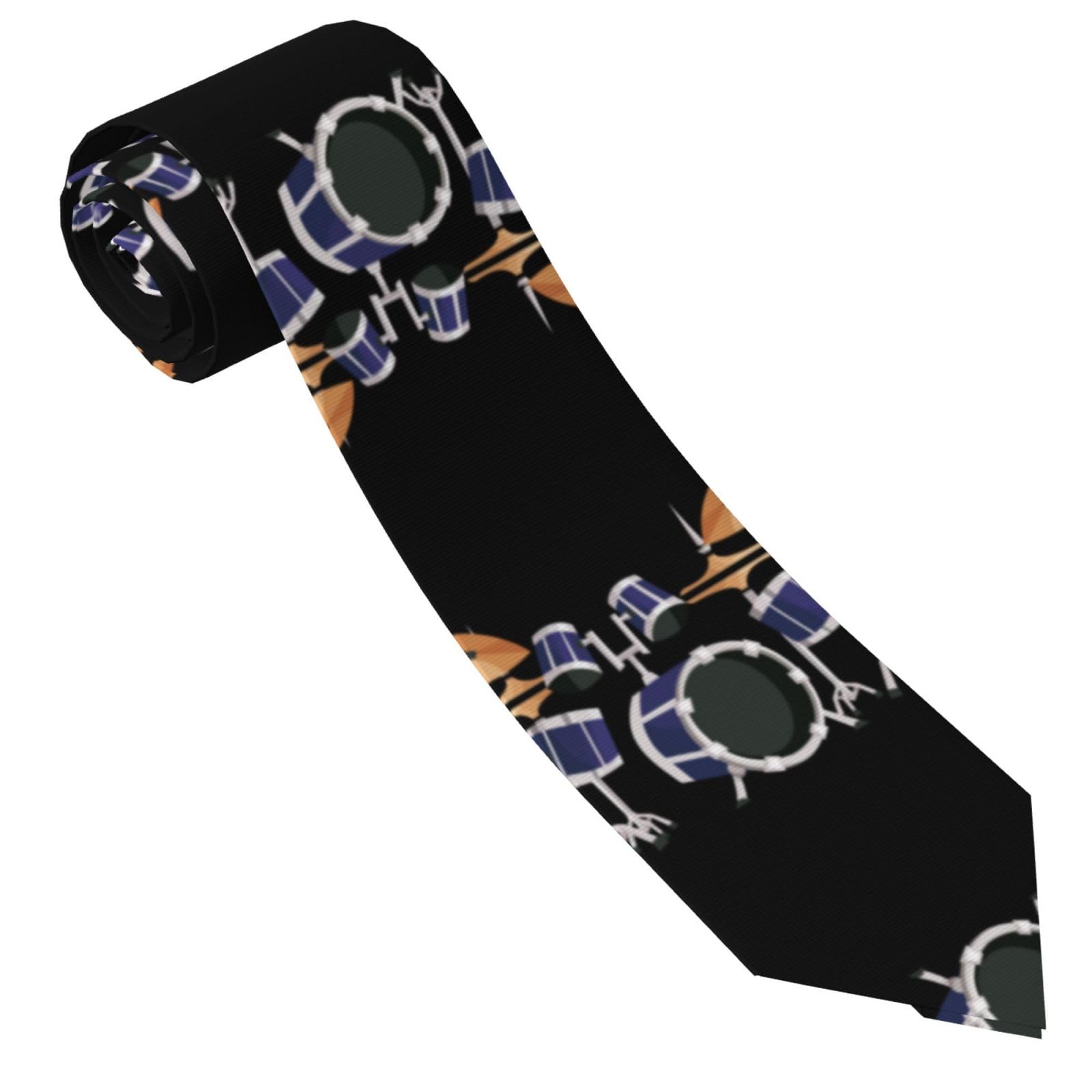 Ezdlowvba Men's Black Jazz Drum Print Necktie Fashionable Necktie Necktie Business,Adjustable Neck Tie For Wedding Party Meeting Outfit