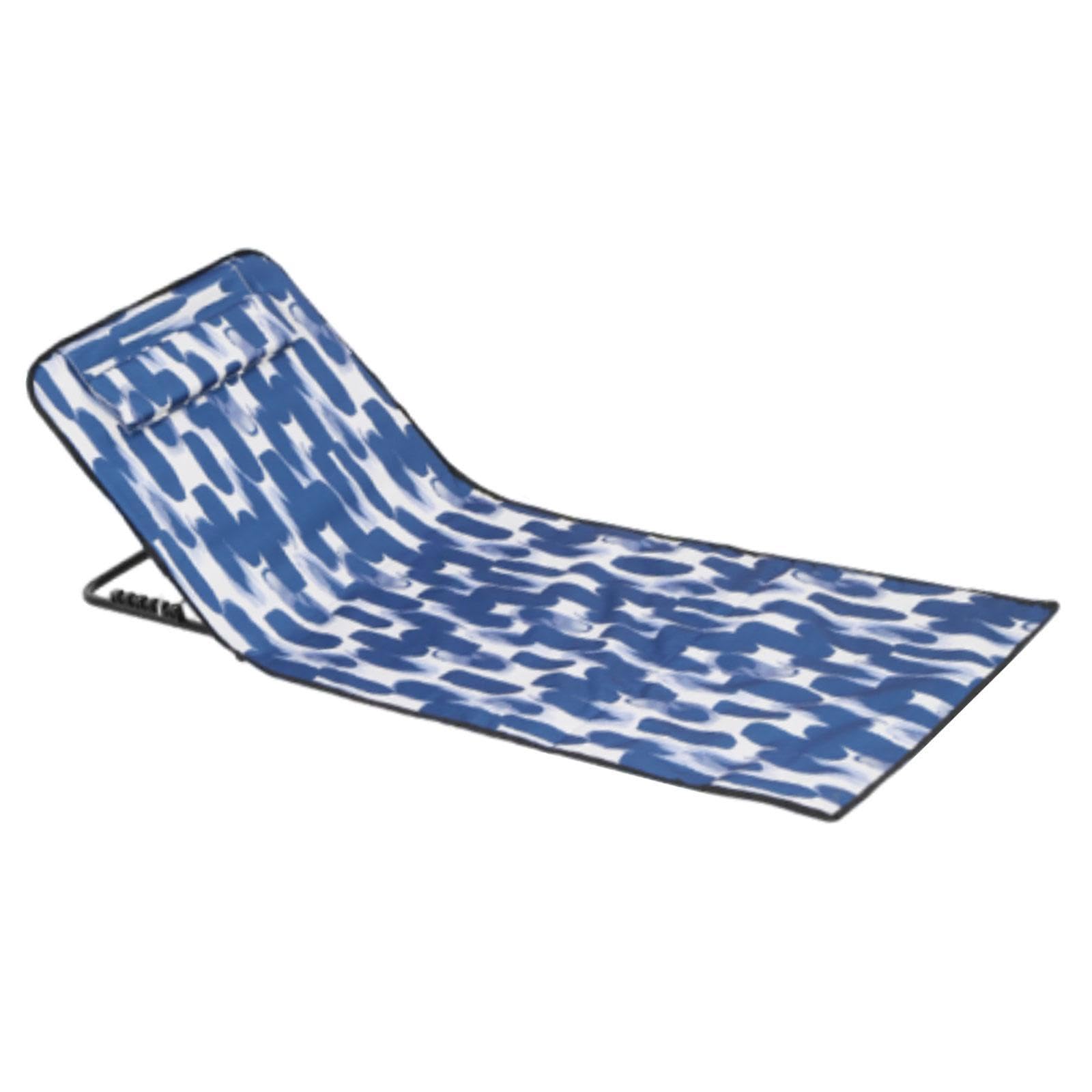 Silla de Playa Plegable con Respaldo, Tumbona de Playa, Tumbona Acolchada para Jardín, Césped, Deportivos Y Viajes, Azul y