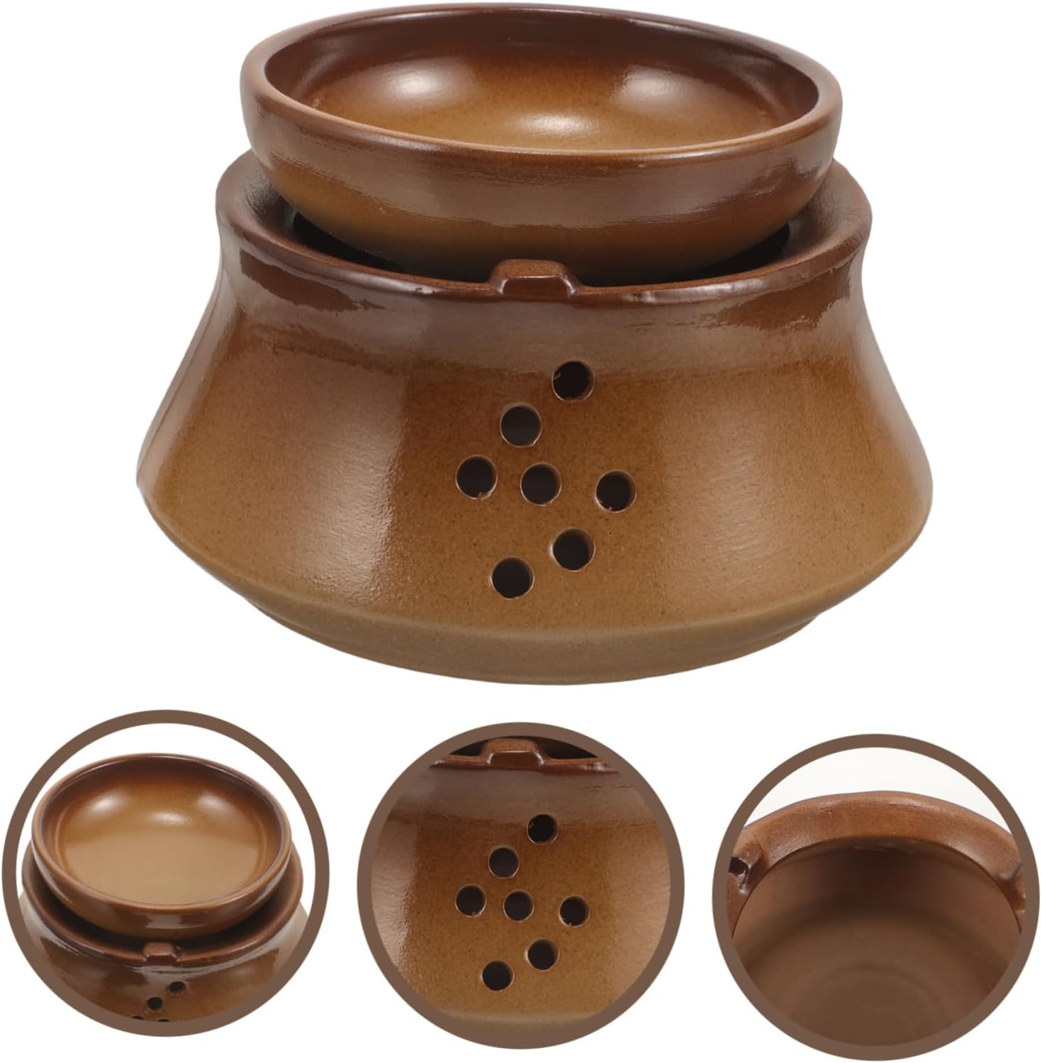 ULTECHNOVO Japanese Coarse Pottery Tea Warmer with Cup Heat Resistant Ceramic Candle Heater Base for Home Office Tea House Lightweight Portable Design Present
