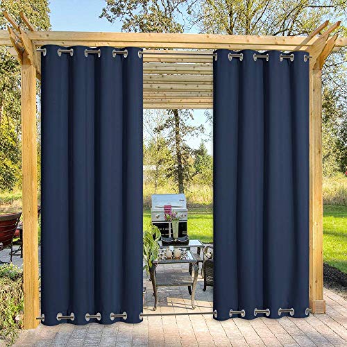 NICETOWN Outdoor Curtain for Patio Waterproof Extra Long 120", Windproof Thermal Insulated Top and Bottom Stainless Steel Grommets Blackout Outdoor Dr
