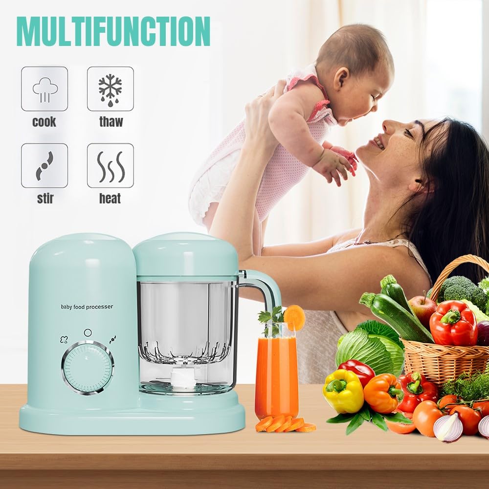 Robot Cuiseur Mixeur pour Bébés, Mixeur bébé Multifonctions avec Panier Vapeur Lame en acier Inoxydable 304 pour la Préparation de Purées Maison et de Fruits pour Bébé, Sans BPA
