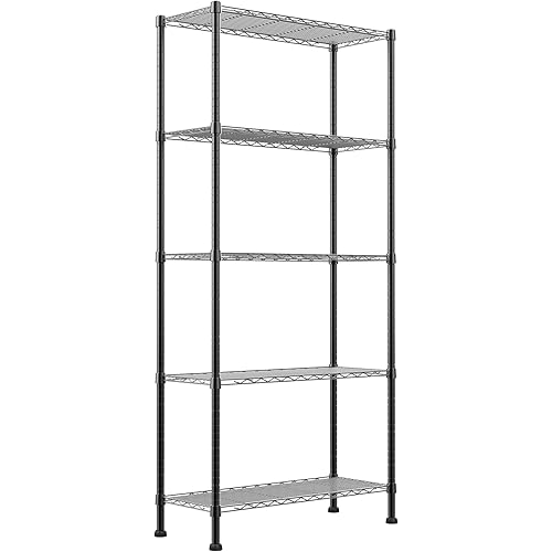 REGILLER 5-Wire Shelving Metal Storage Rack Adjustable Shelves,Standing Storage Shelf Units for Laundry Bathroom Kitchen Pantry Closet(Black,14.1" D x 30" W x 79" H)