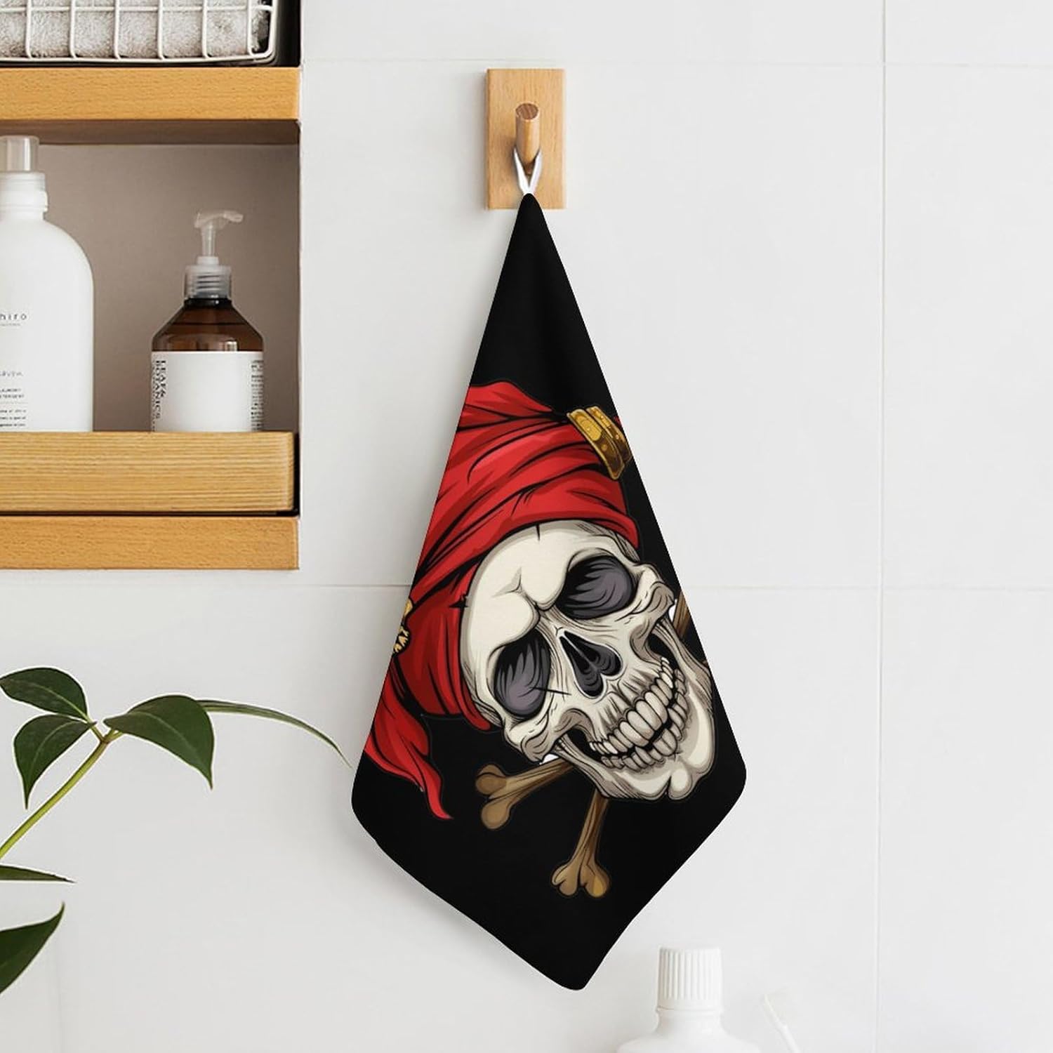 Skull and Crossbones Pirate Hand Towels for Bathroom Kitchen Towels Small Towel Handkerchiefs with Hanging Loop 4PCS