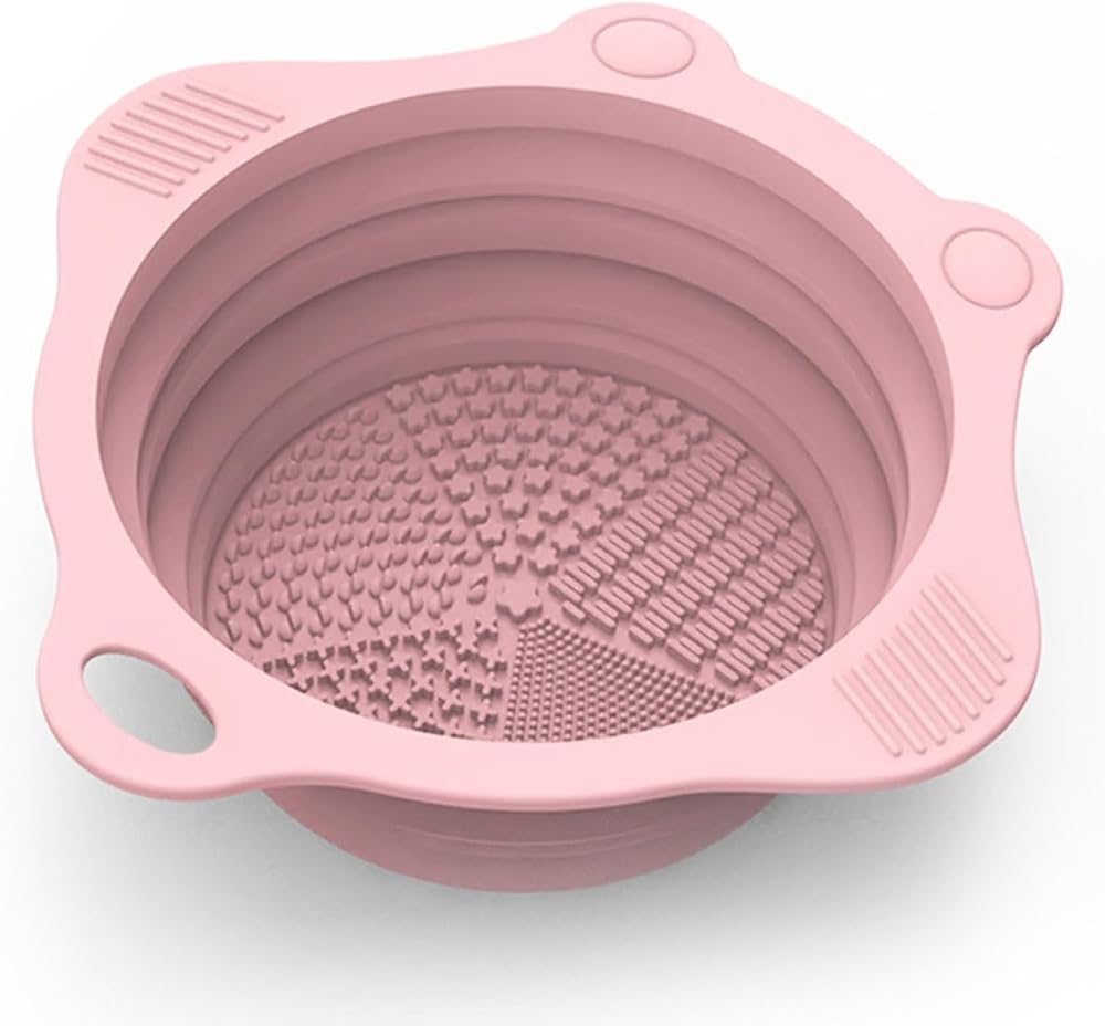 Foldable Silicone Makeup Brush Cleaner Pad Bowl, YalsFTY Portable Mat Scrubber Cleaning Tool for Makeup Brushes (Pink)