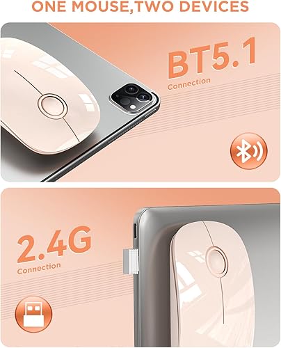 Miniatura 2 de RAPIQUE Ratón inalámbrico Bluetooth (BT5.1+USB), mouse delgado de doble modo con clic silencioso, baja potencia y 1600 DPI, mouse inalámbrico