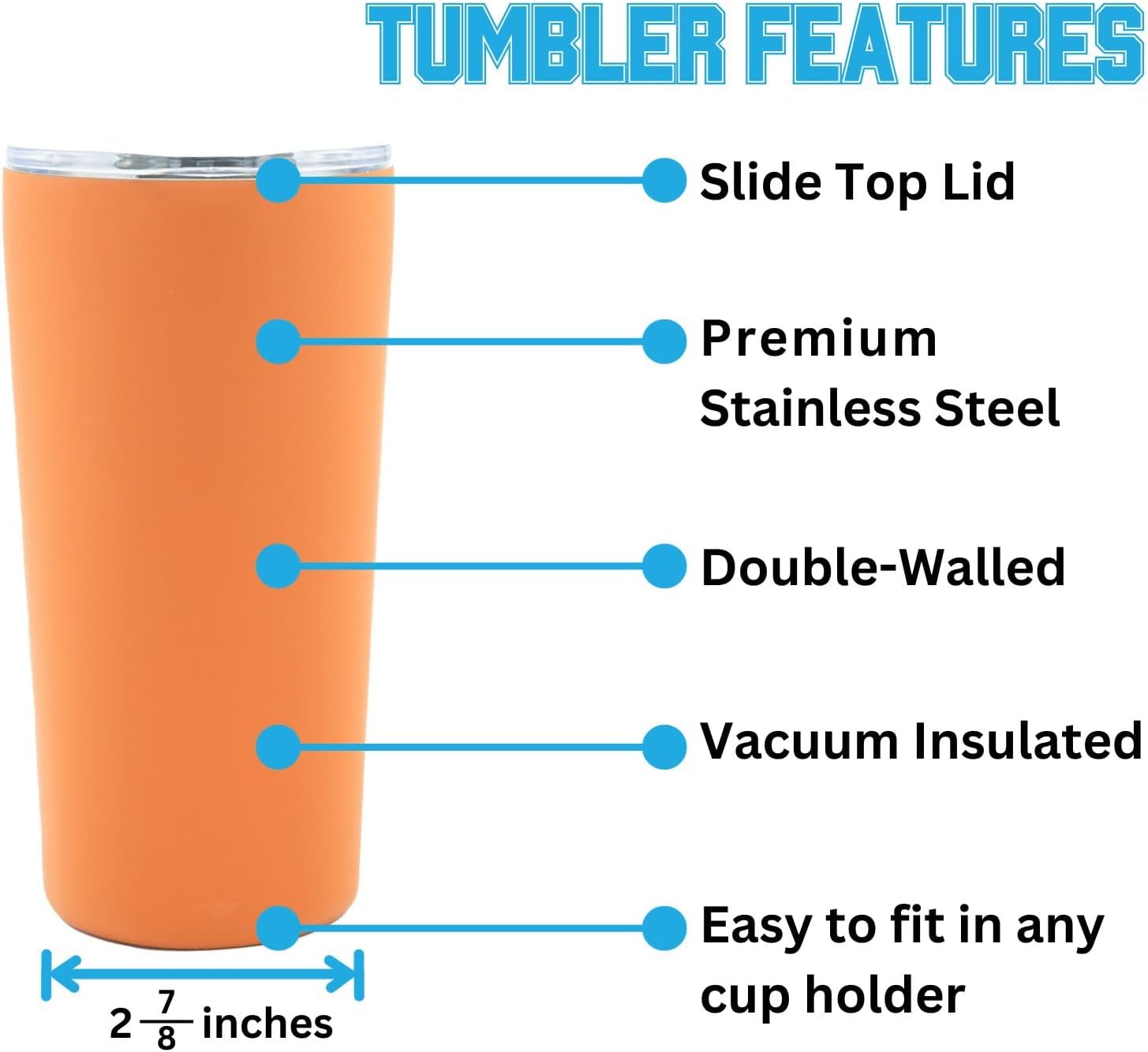 Officially Licensed Collegiate Stainless Steel Tumbler - Double Walled Insulated Travel Tumbler with Slide Lid - 18 oz (Auburn Logo - Orange) - Image 4