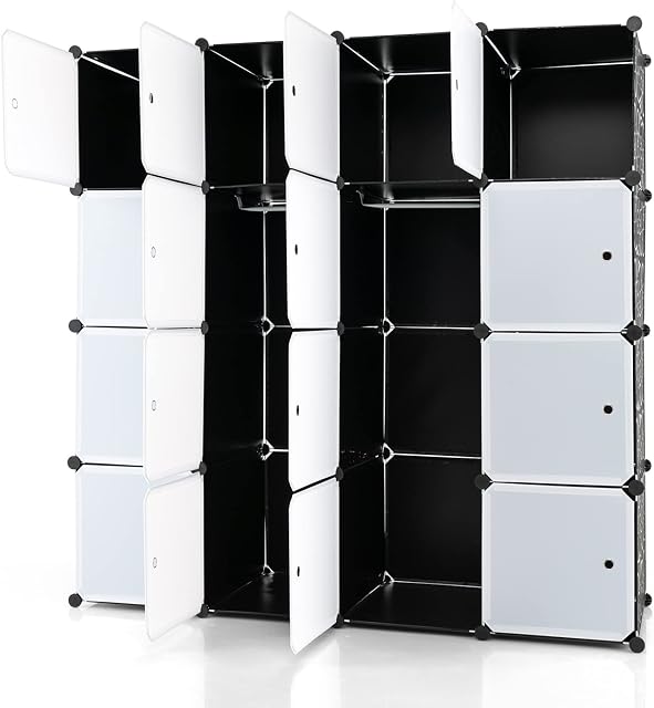 Multigot Portable Wardrobe, 16 Cube Clothes Storage Closet with Door, DIY Space Saving Storage Organizer for Clothes Shoes Toys