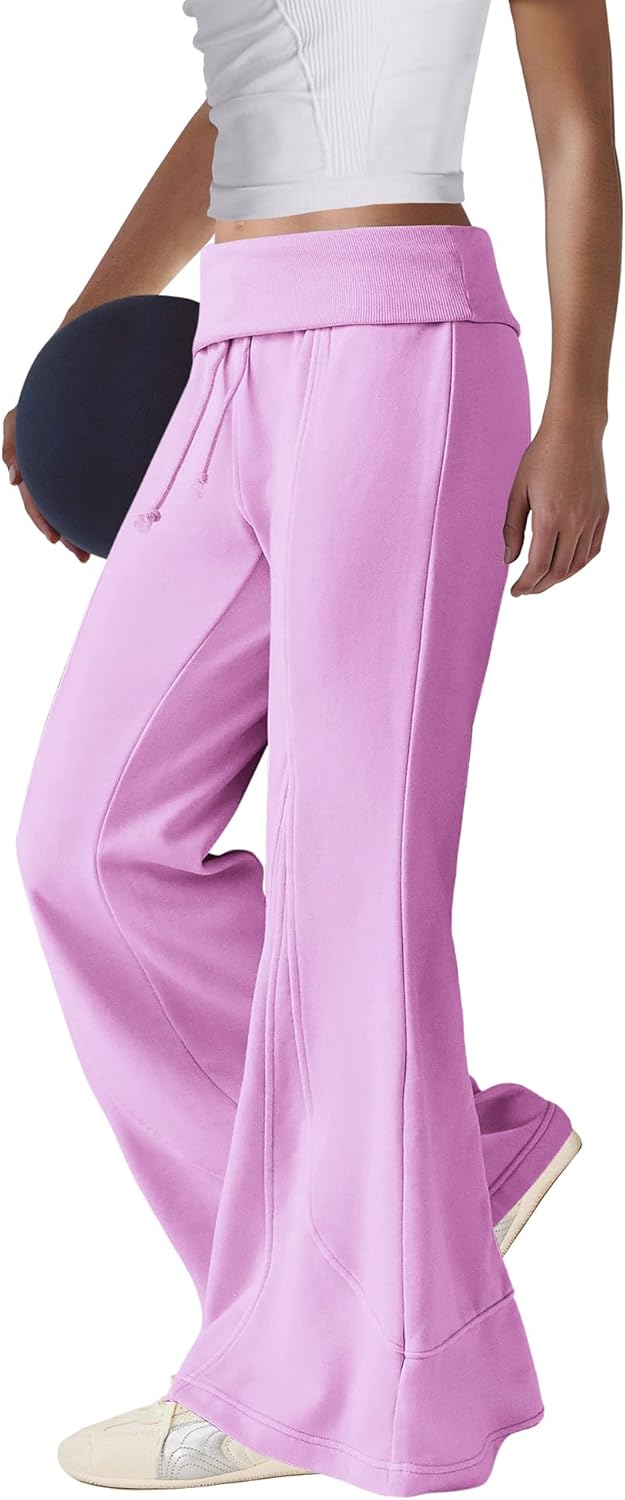 Panadila Women Fold Over Flare Pants Bell Bottom Pants Drawstring Wide Leg Sweatpants Casual Yoga Trousers - Image 3