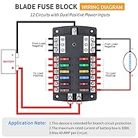 Vista 2 de Upgraded 300A 12 Way Blade Fuse Block Fuse Box with 2 Positive Power Inputs Negative Bus, ELECTOP 12 Circuit Fuse Holder ATC/ATO Fuse Block Panel