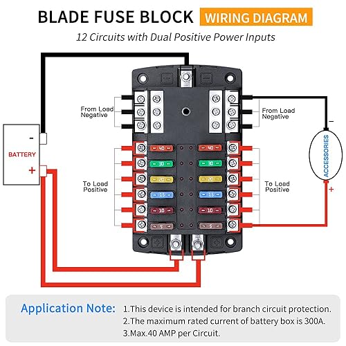Miniatura 2 de Caja de fusibles de bloque de fusibles de hoja de 12 vías mejorada de 300 A con 2 entradas de potencia positiva, bus negativo, soporte de fusibles