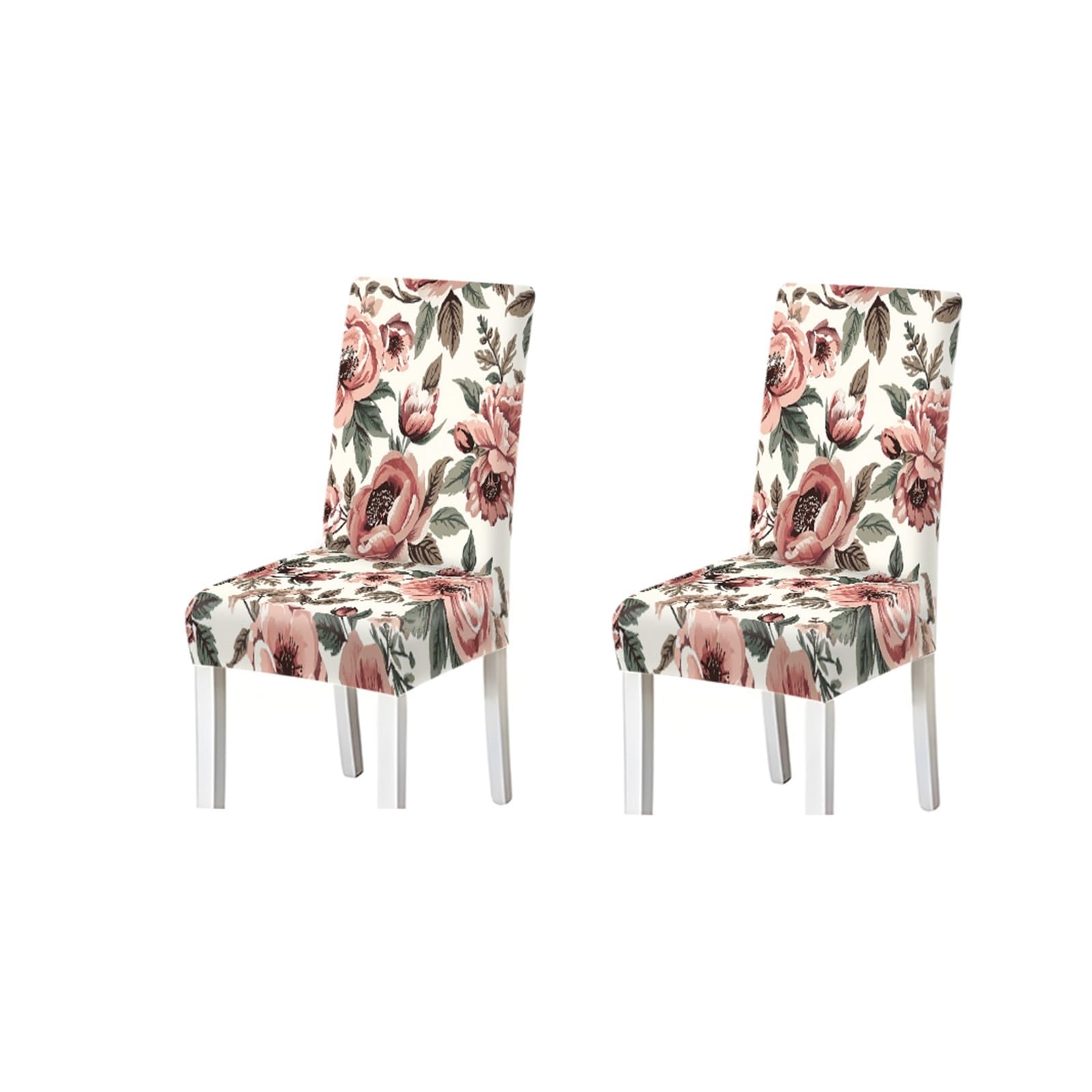 BOSUYBN Blush Pink Peony Floral Pattern Print Dining Chair Covers Set Of 2/4/6, Stretch Slipcovers For Kitchen Dining Room Furniture Protectors for Home Dining Room(2PCS Chair cover)
