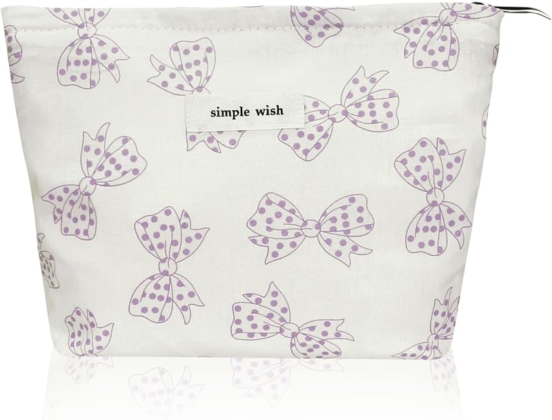 Necessaire de maquiagem Wudygirl com zíper, lona, Purple Dot Bow