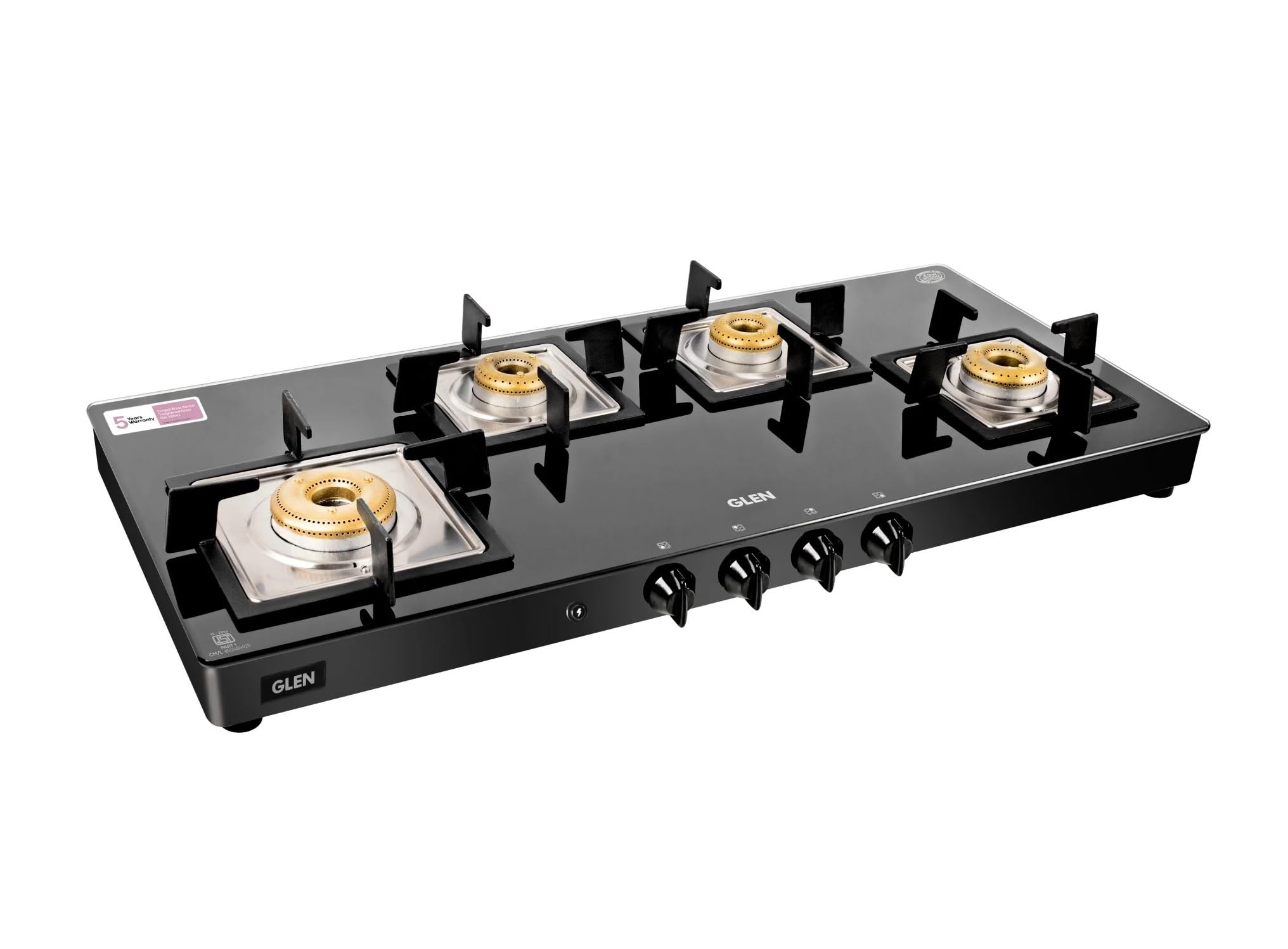 Glen 4 Burner Glass LPG Gas Stove | Extra Wide Cooktop | 1 High Flame & 3 Forged Brass Burners | Auto Ignition | Toughened Glass Top | ISI Certified | 2-Year Warranty (1049 SQGT FB AI)