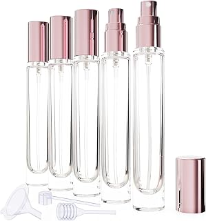 5 Pack of 10ML Portable Perfume Travel Refillable, Glass Perfume Bottle Set, Empty Atomizer Sprayer for Perfume Cologne Dispenser, Sample Perfume Bottles with Refill Tool