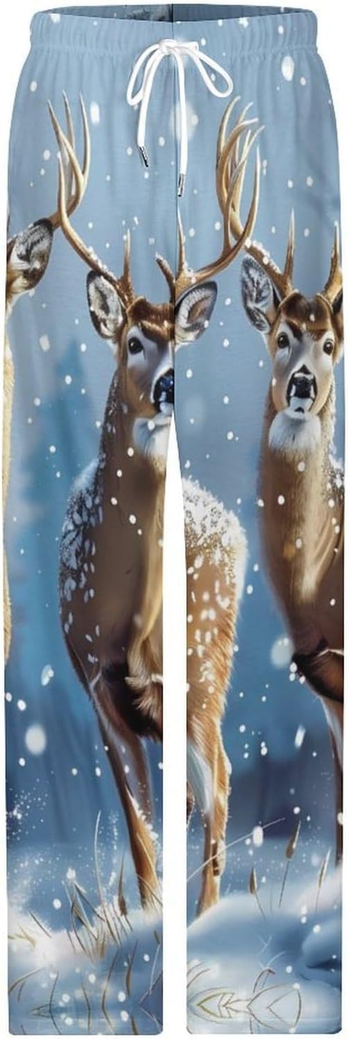 Three Deers Winter Day Women's Comfy Pajama Pants Casual Lounge Drawstring Pj Bottoms Wide Leg Pants