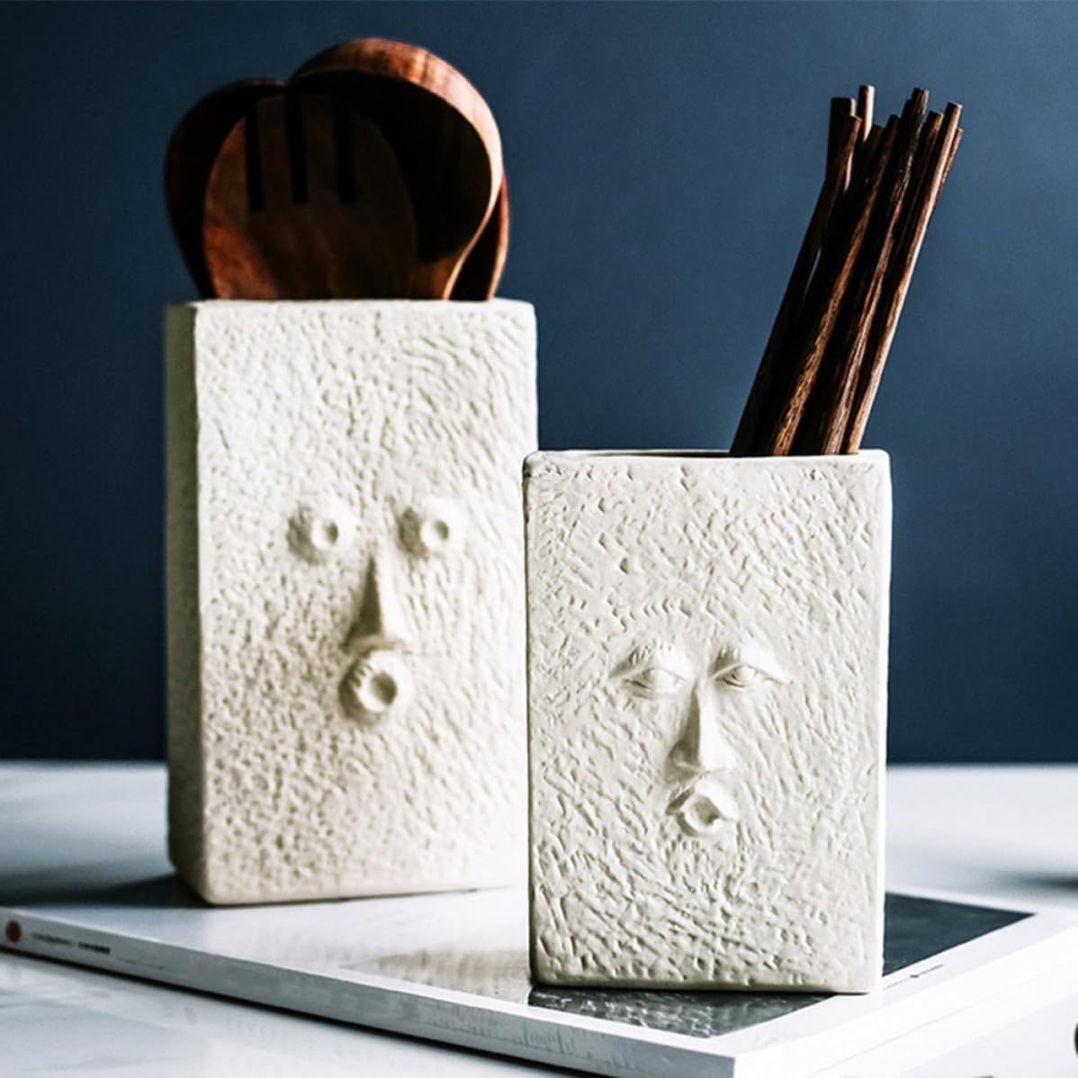 Ceramic Chopstick Holder for Kitchen Utensils, White Nordic Style