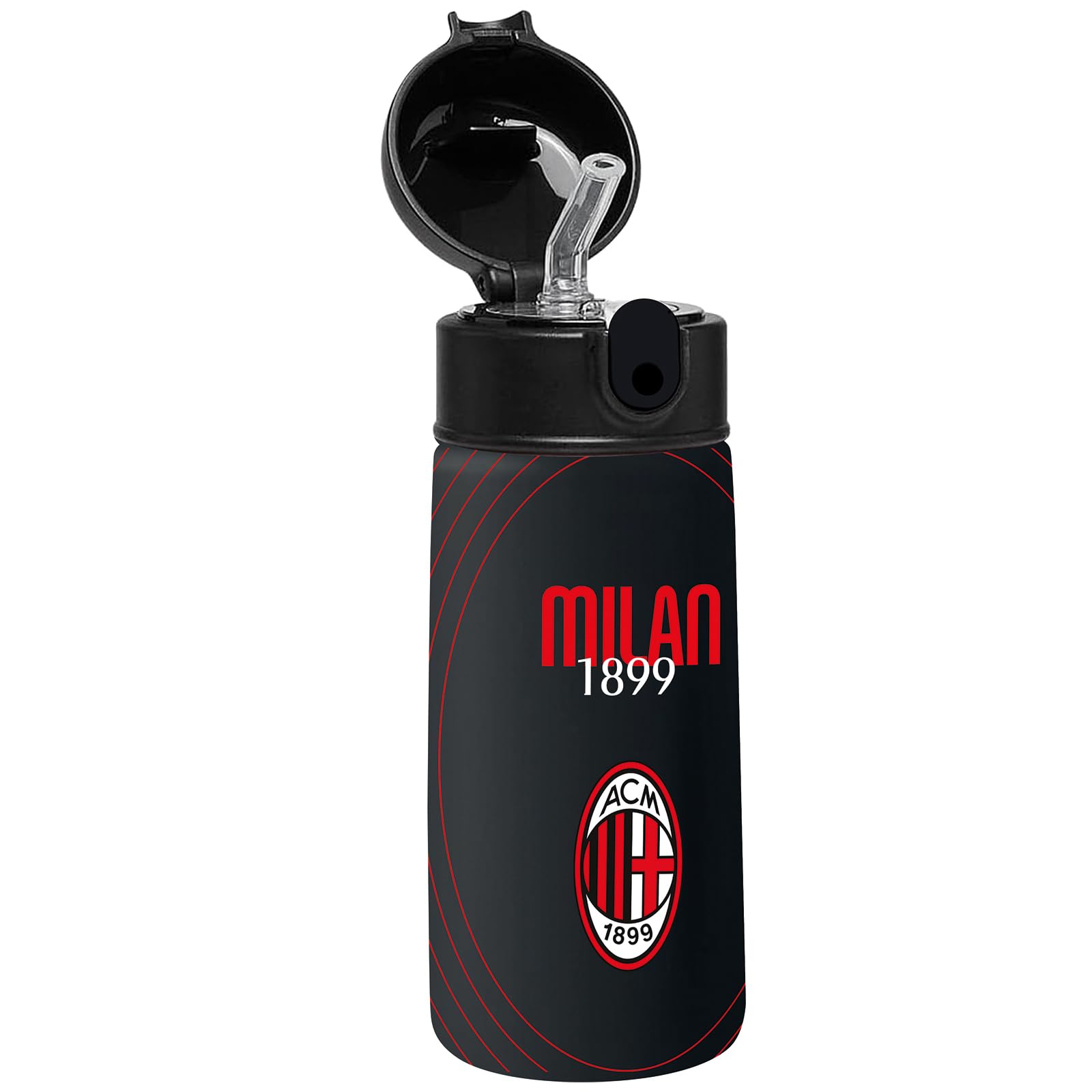 SEVEN A.C. Milan Football Water Bottle, Black Red, Stainless Steel Thermal, No BPA Indoor Outdoor, Temperature Maintenance up to 24 hours, Children's School