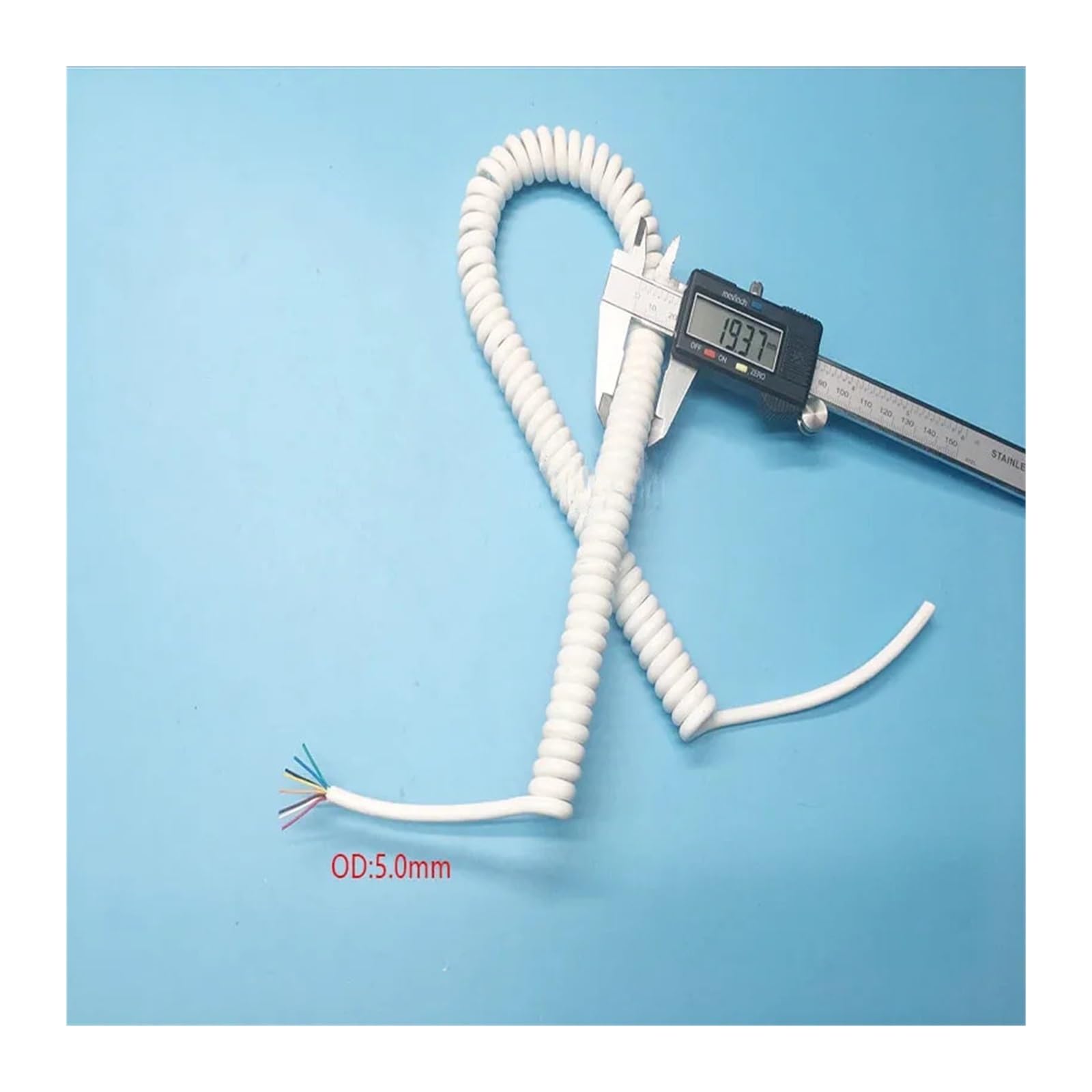 Cable espiral blanco 8 núcleos 26 AWG 0,15 mm | Cable telescópico flexible for cableado electrónico y aplicaciones generales.(Stretch 5 meter)