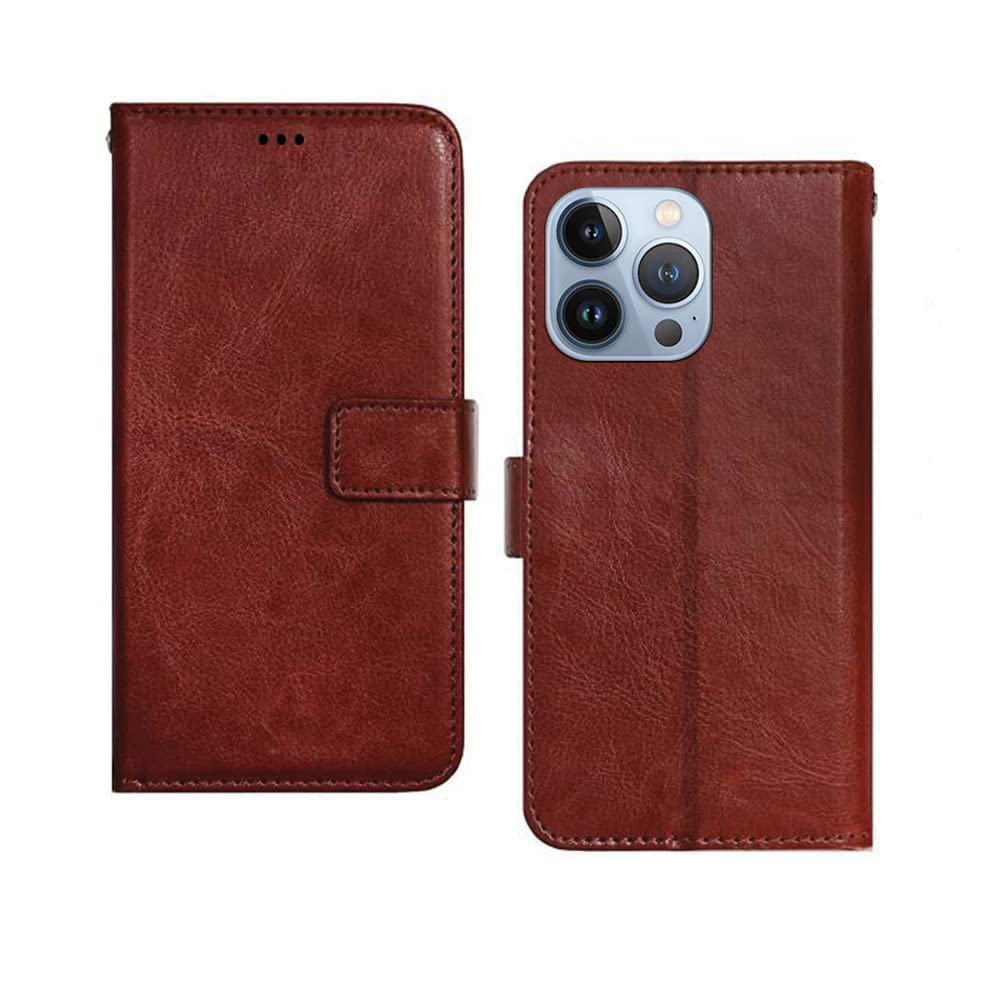 Pinaaki Enterprises Apple iPhone 13 Pro Flip Case | Premium Leather Finish Flip Cover | with Card Pockets | Wallet Stand |Complete Protection Flip Cover for Apple iPhone 13 Pro - Brown (B09WN6DS48) Amazon Price History, Amazon Price Tracker