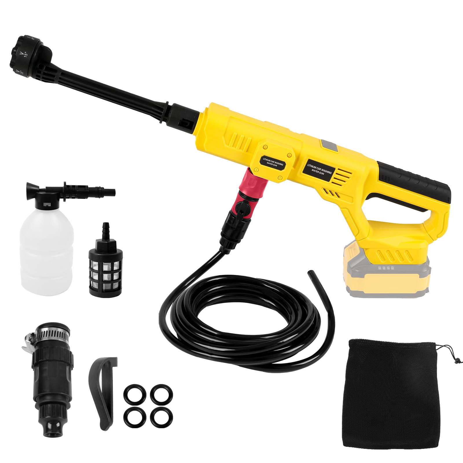 Cordless Pressure Washer for Dewalt 20V Battery, 21000RPM 1000 PSI Portable Handheld Power Washer with 6-in-1 Nozzle & Foam Pot for Car Fence Floor Garden Cleaning (No Battery)