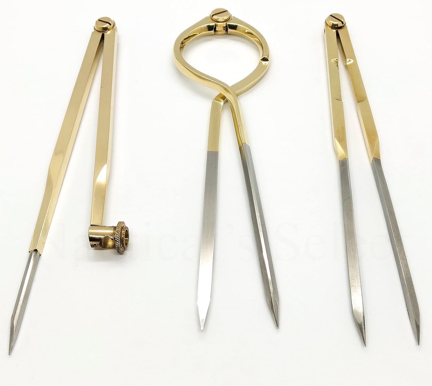 Ayan Malik 8” Solid Brass Straight Pattern Single Hand Navigation Chart Divider Pencil Compass – Set of 3 in Rexine Case | Nautical’s Select (Stainless Steel Tips)-image-3
