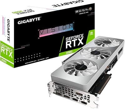 GIGABYTE GeForce RTX 3080 Vision OC 10G (REV2.0) Graphics Card, 3X WINDFORCE Fans, LHR, 10GB 320-bit GDDR6X, GV-N3080VISION OC-10GD REV2.0 Video Card