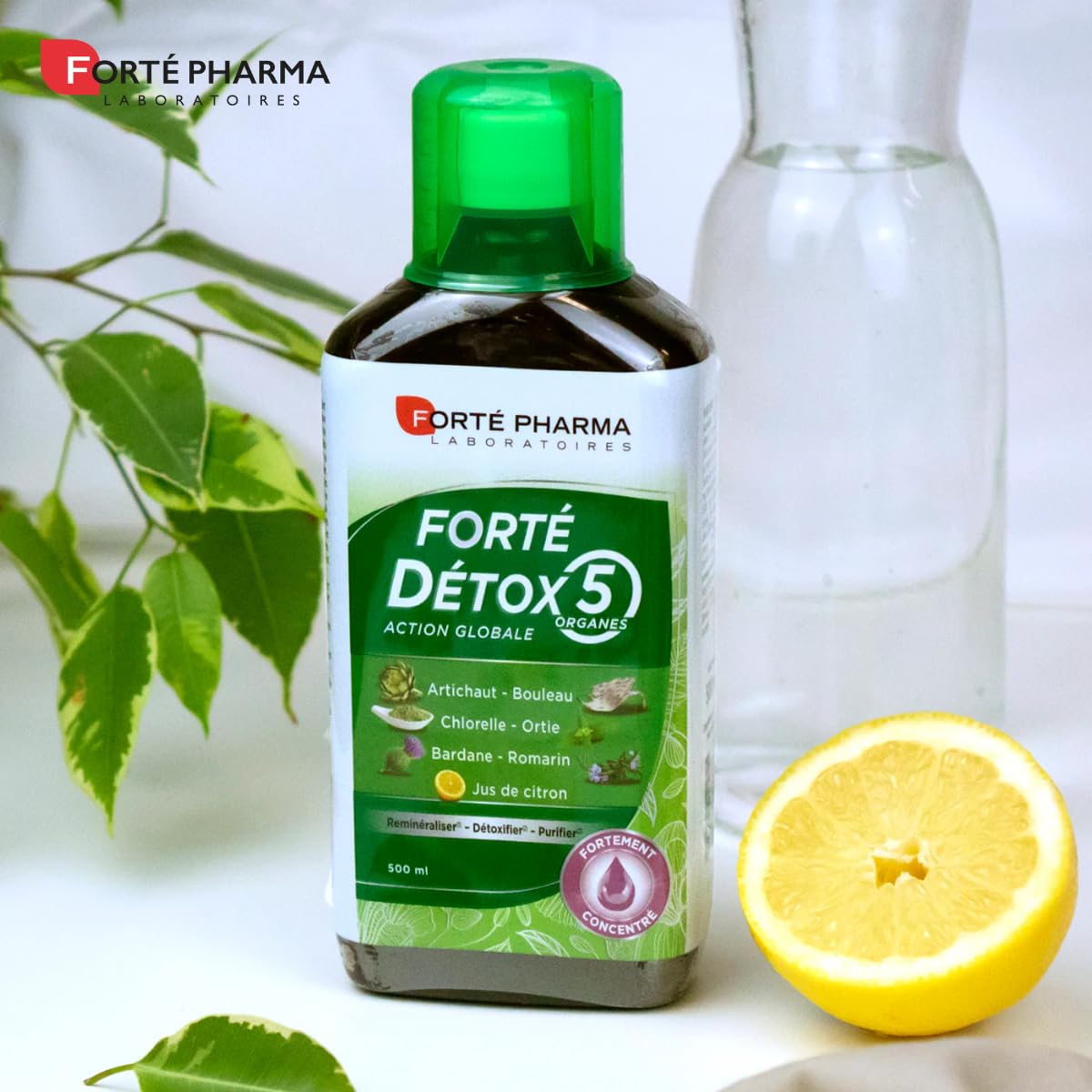 Forté Pharma - Forté Détox 5 organes - Artichaut, Bouleau, Bardane, Romarin - Complement alimentaire integrale detox, 5 émonctoires, Elimination - 2x500ml, 20 jours