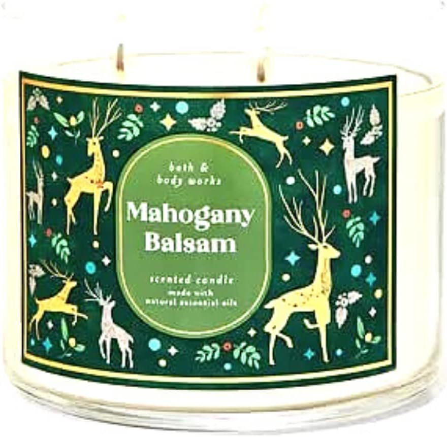 Bath & Body Works, White Barn 3-Wick Candle w/Essential Oils - 14.5 oz - 2021 Christmas Scents! (Mahogany Balsam)