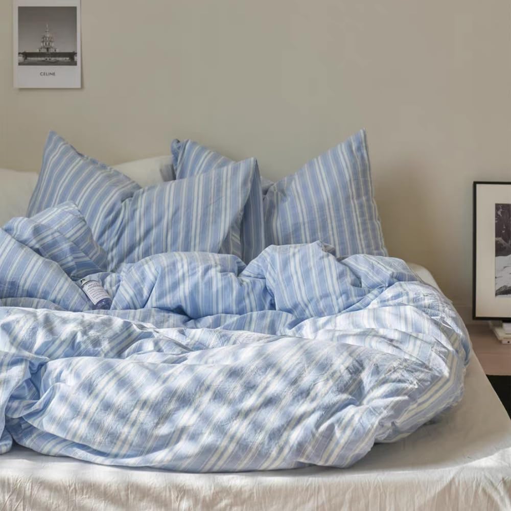 Covebett Striped Single Duvet Cover Sets Blue and White Stripes Geometric โ image 1