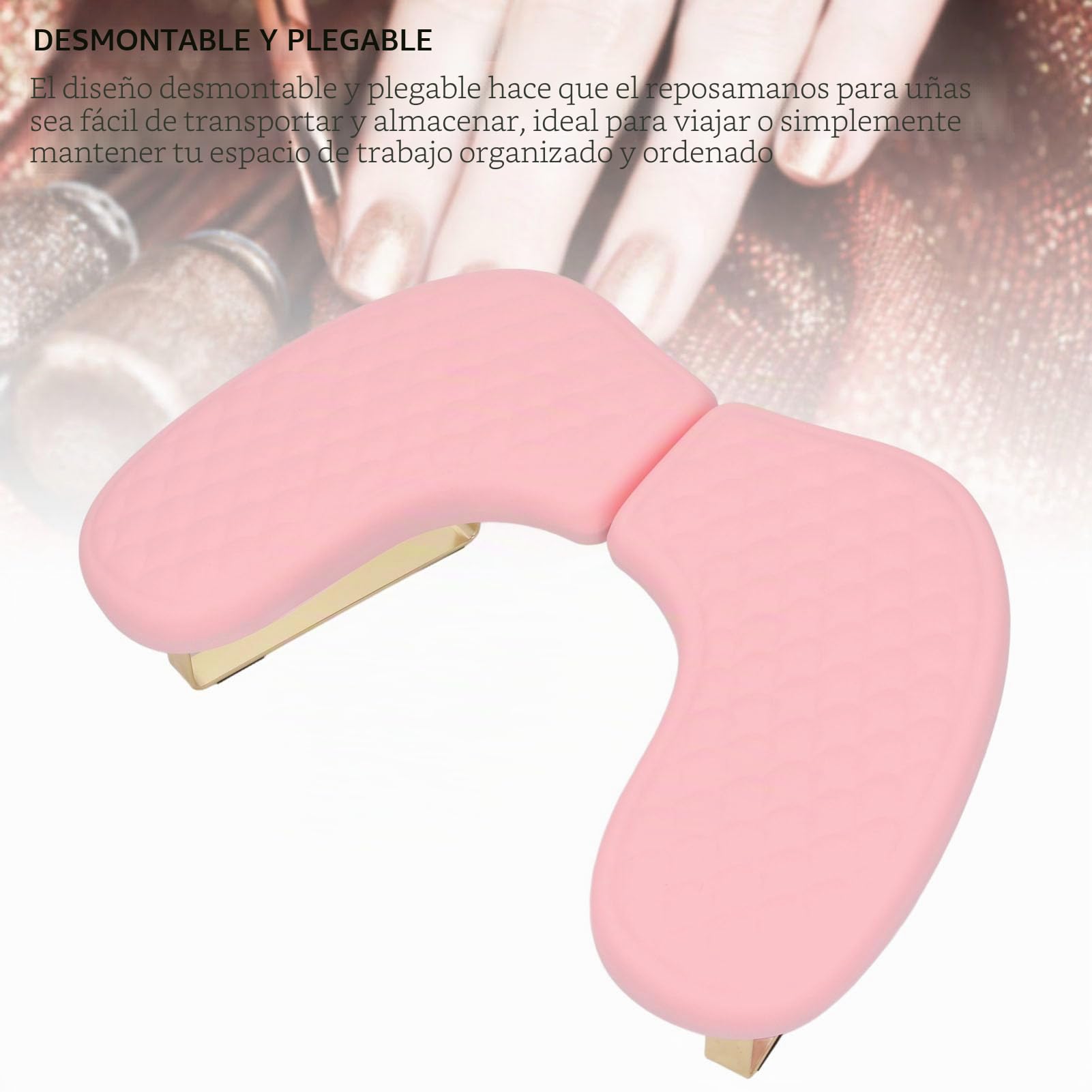 ZJchao Reposabrazos para Uñas para Manicura Nail Tech, Reposamanos en Forma de U, Diseño Ergonómico, Desmontable, Plegable con Material de PU Suave para Salón, Hogar, Viajes (Rosado)