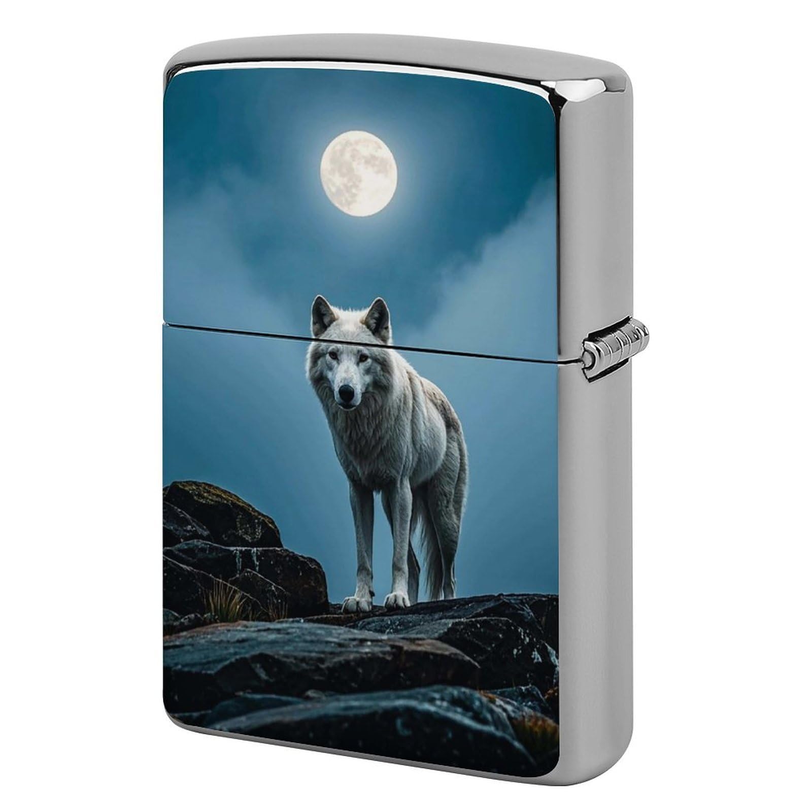 The White Wolf on The Rock Lighter Case Cover Vintage Metal Lighter Sleeve Reusable Lighter Protective Cover Decorative Lighter Holder Birthday Gifts for Men Women