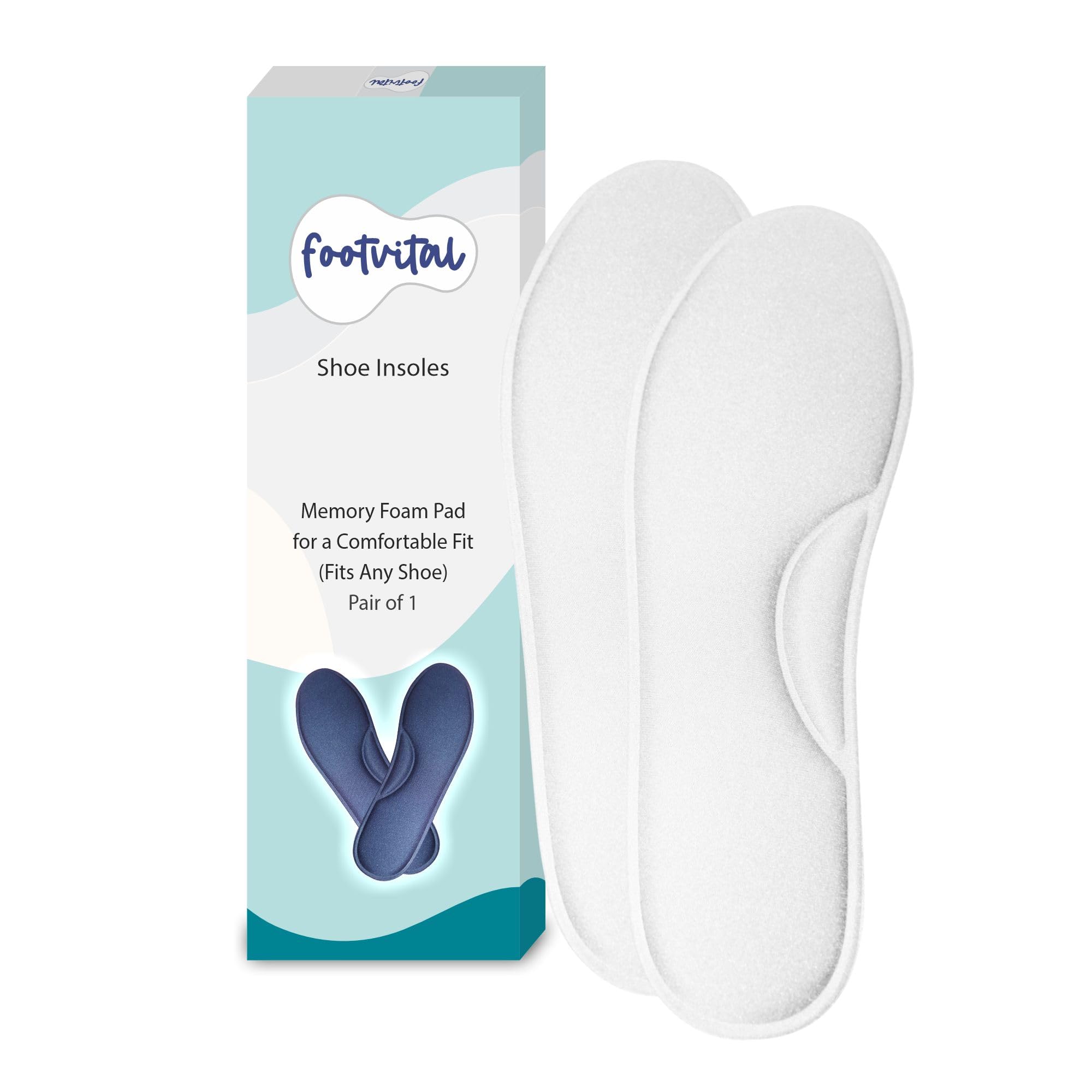 Footvital Memory Foam Shoe Insoles Comfortable Insoles Supports Heel & Arch Absorbs Foot Sweat & Moisture Ultra Soft Cushioned Lightweight Durable Washable Pads for Men & Women (7, White) (B0CW92TGGF) Amazon Price History, Amazon Price Tracker