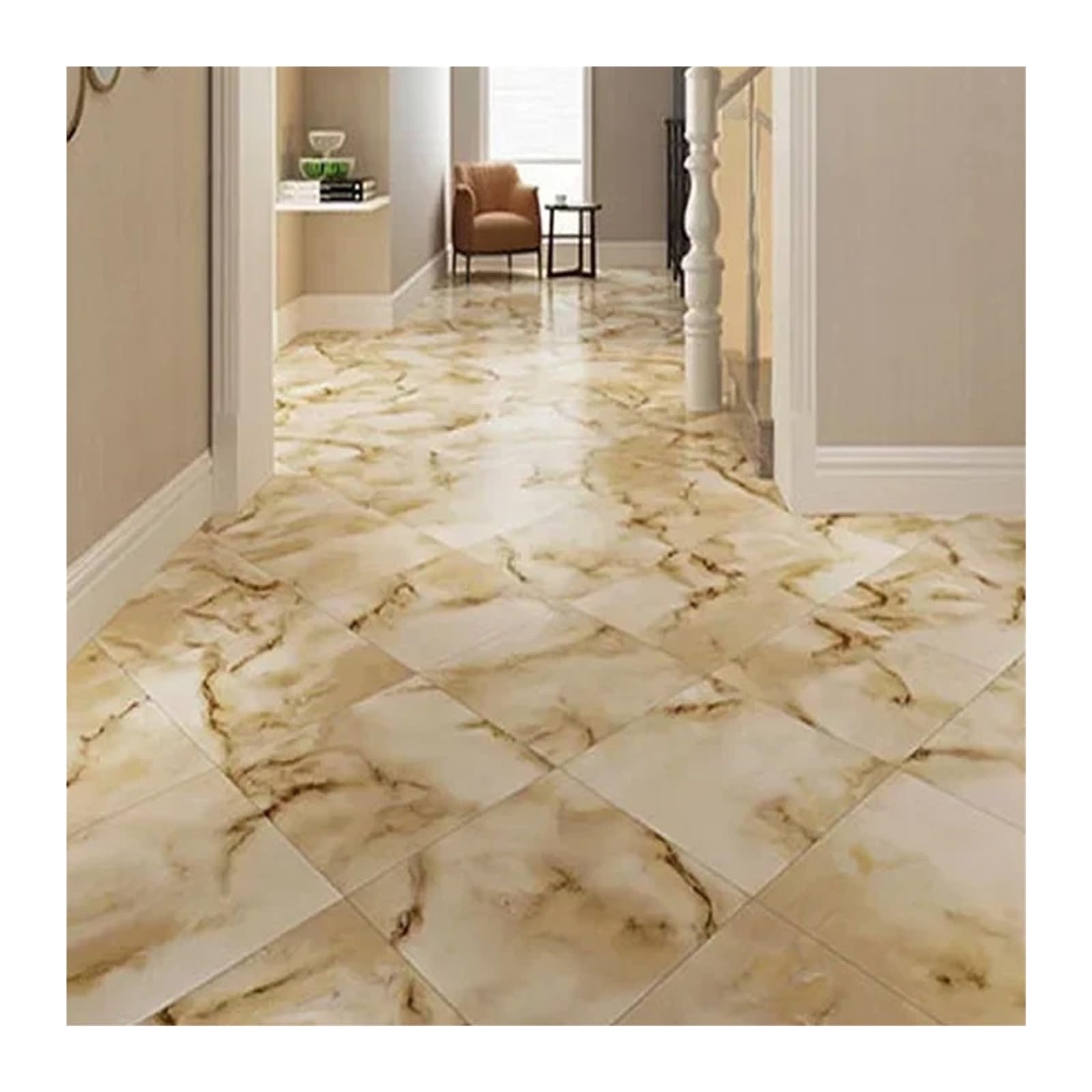 Bangha Marble Yellow Vinyl Flooring Self Adhesive Floor Planks 12Pcs Imitation Marble Wall Stickers Self-Adhesive Floor Waterproof Bathroom Living Room Decoration Decals 30 * 30Cm(Marble Yellow)