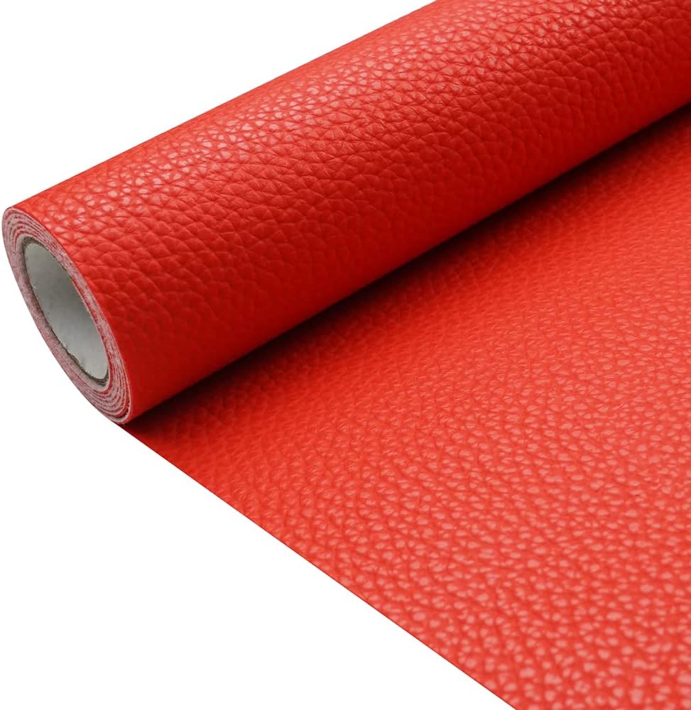 Red Litchi Texture PU Fabric Leather 11.8x53.14 Inch（30x135 cm） 1.13mm Thick Faux Synthetic Leather Material for Upholstery Crafts, DIY Sewings, Sofa, Handbag, Earrings, Hair Bows Decorations