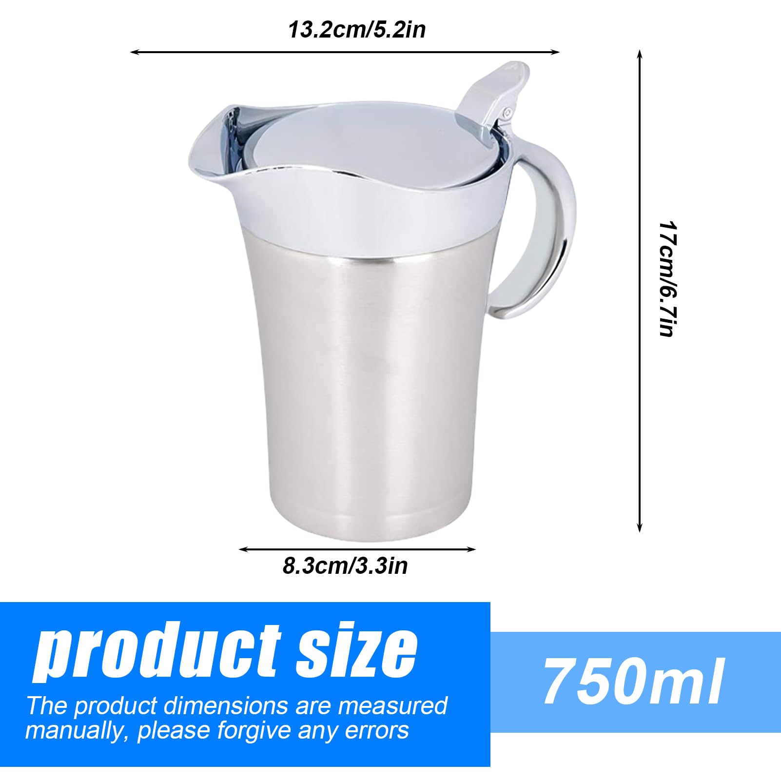 750ml Edelstahl Thermo Sauciere: WEGREAT Doppelt Isoliert Thermo Sauciere, Thermo-Saucentopf mit Deckel, Soßenkanne, Saucenbecher, Soßenbehälter für Sahne, Saft, Sauce, Vanillesoße (Silber)