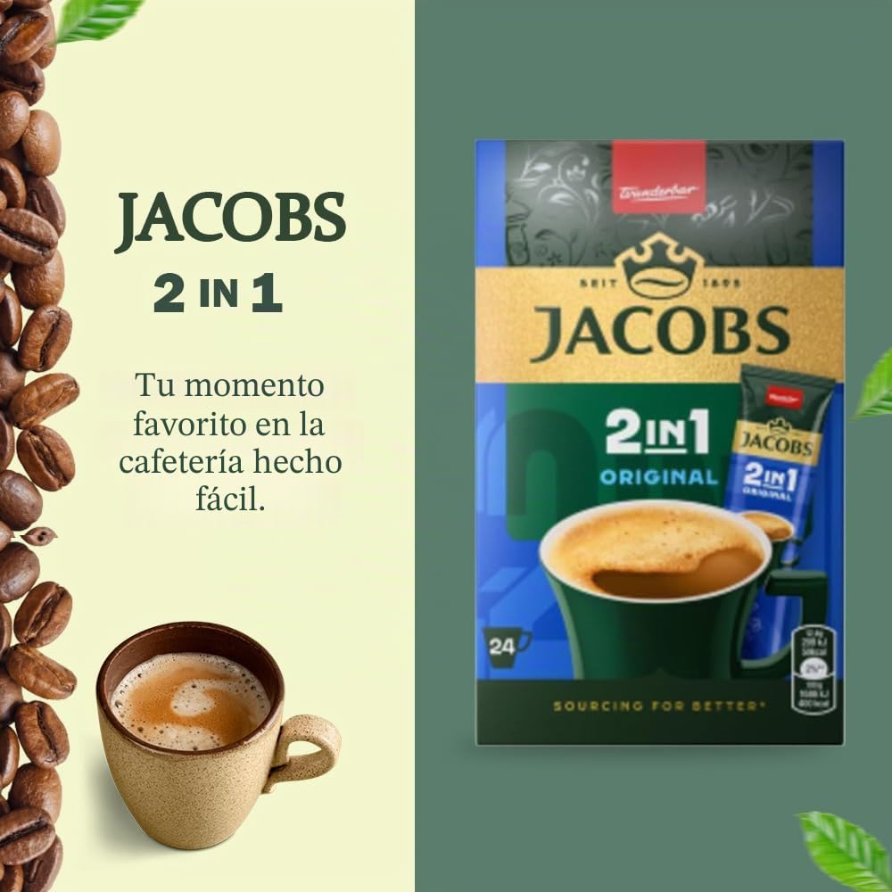 JACOBS 2 en 1, café instantáneo en polvo, 6 x 24 sobres/saquitos, 297.6g