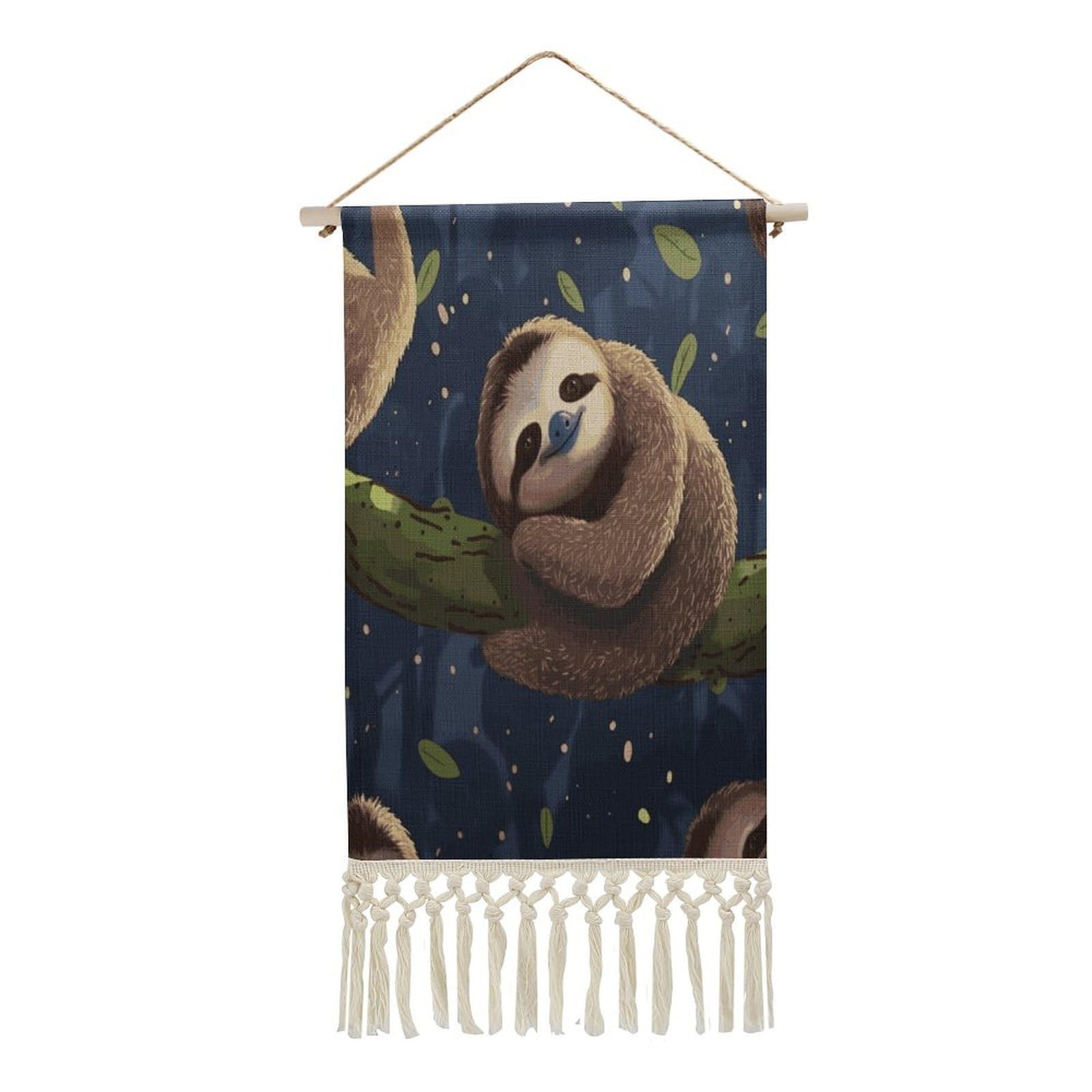 Adfgyerh Style Sloth Lazy Tapestry With Tassels Cotton And Linen Hanging Posters, Wall Art For Travel Gift, Wall Tapestry For Office Home Decor Bedroom Living Room Decor