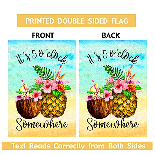 Jartinle Summer Beach Garden Flag, It's 5 O'clock Somewhere Small Yard Flag Double Sided, Coconut Pineapple Tropical Outdoor Holiday Party Decor 12.5X18 #TOP2