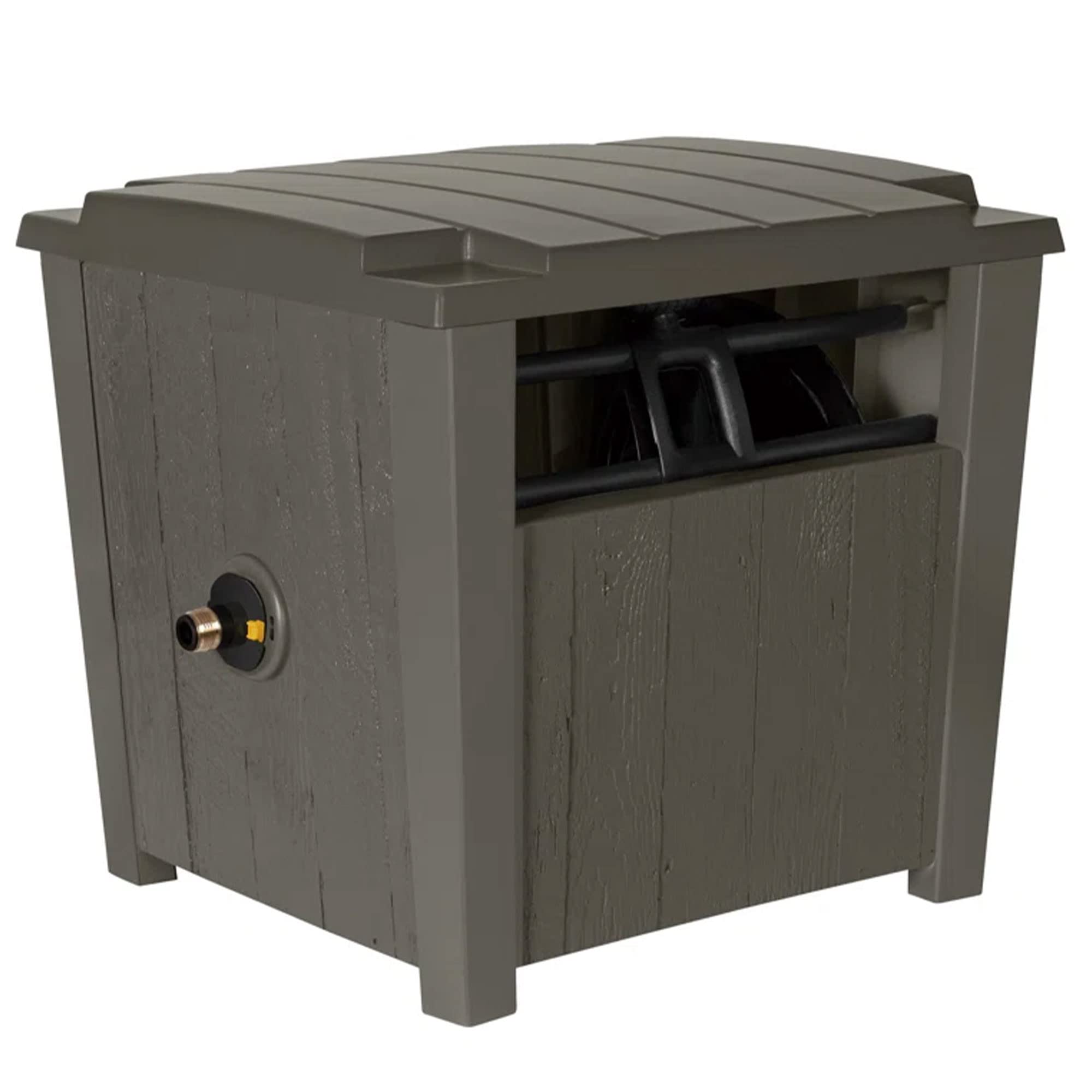 Suncast 2 Pack Farmington Weatherproof Smart-Tube Garden Hose Storage Container, Outdoor Hideaway Garden Hose Storage with Brass Connections, Stoney