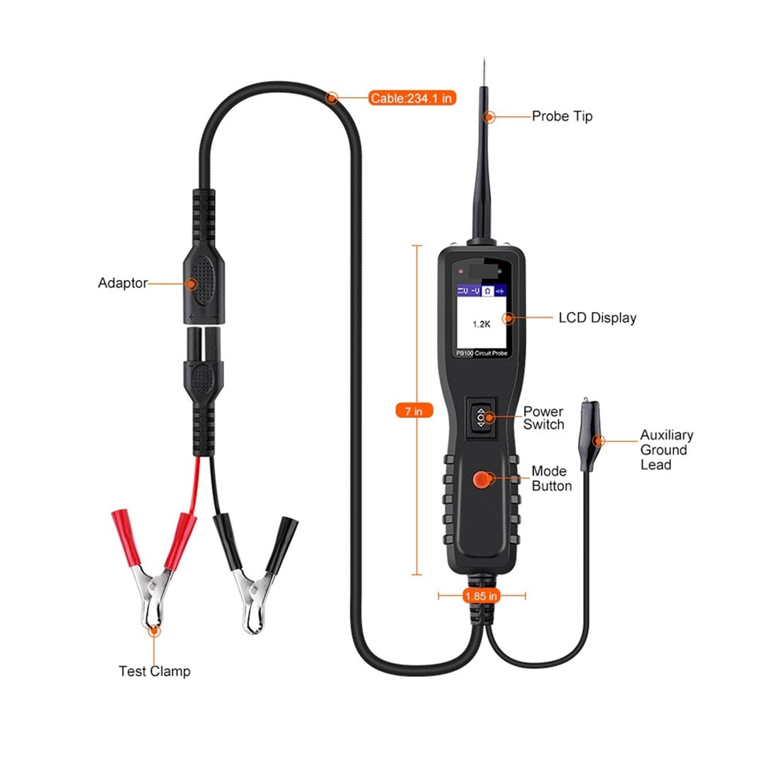 Tester per Batterie, PB100 Tester for circuiti automobilistici Kit sonda for circuito di alimentazione Strumento diagnostico for elettrico Scanner tensione