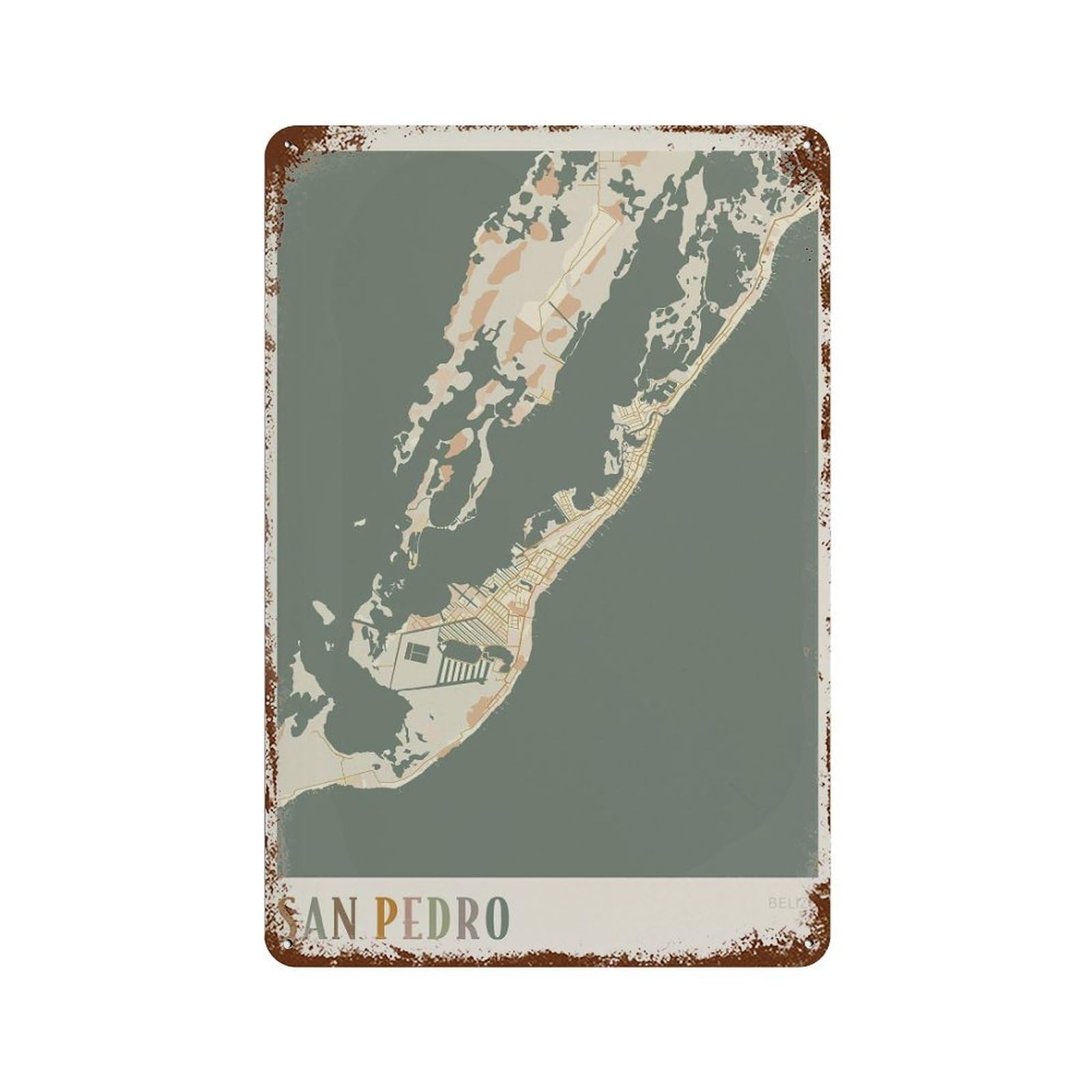 xiaoxiaoshen San Pedro Map Belize Travel Gift Boho Wall Decor Art Metal Tin Poster Modern Home Decor Art Home Bar Shop Decorations Vintage Sign 30x20cm