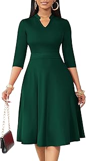 Casual Dresses for Women Semi Formal Fit and Flare 3/4 Sleeve A-line Church Work Dress with Pockets - Buy now