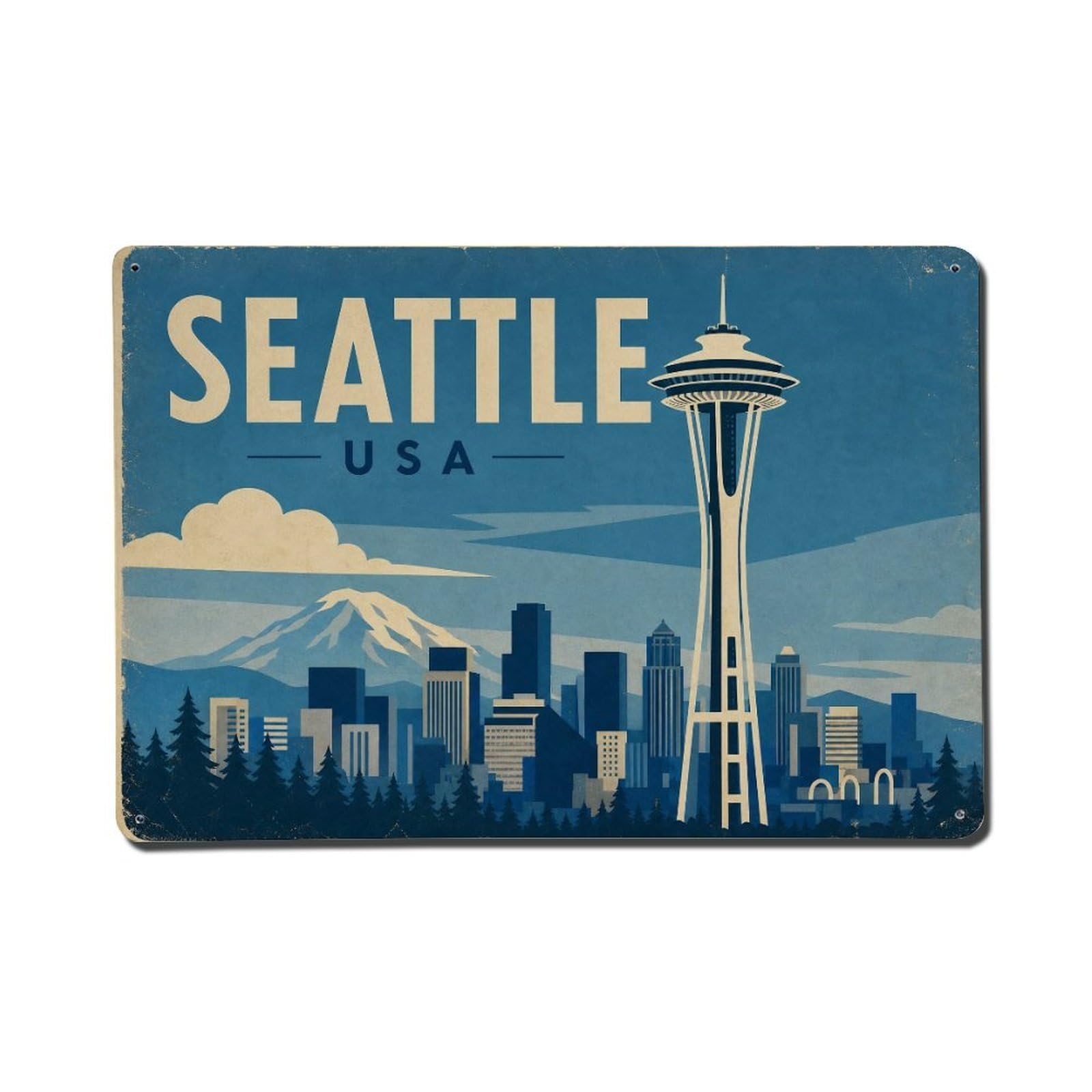 Retro Travel USA Seattle Metal Tin Sign