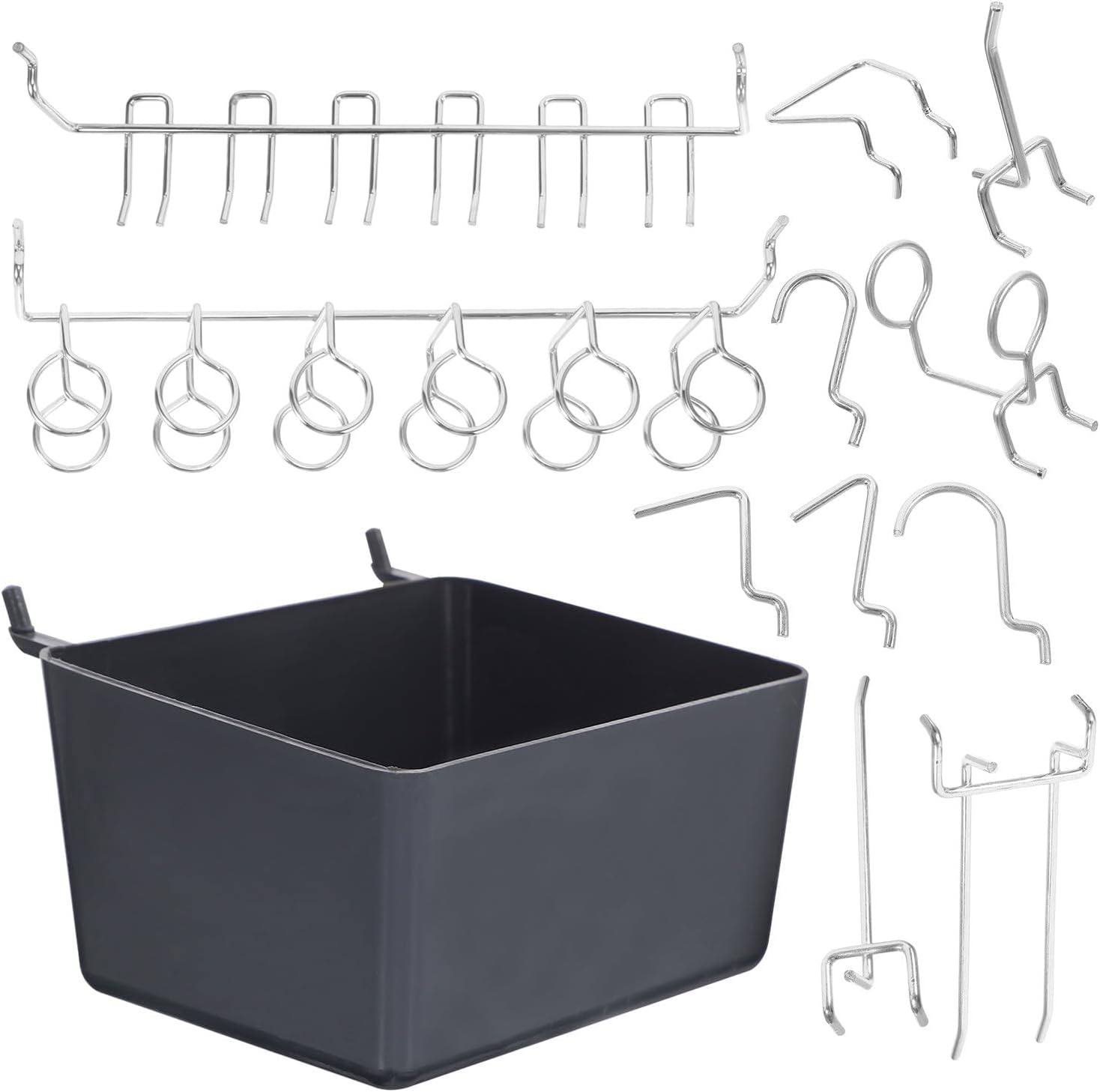 Hemobllo 80pcs Pegboard Hooks Organizer Accessories Kit with Bins Peg Board Peg Hooks for Garage Workshop Tool Storage and Wall Organization