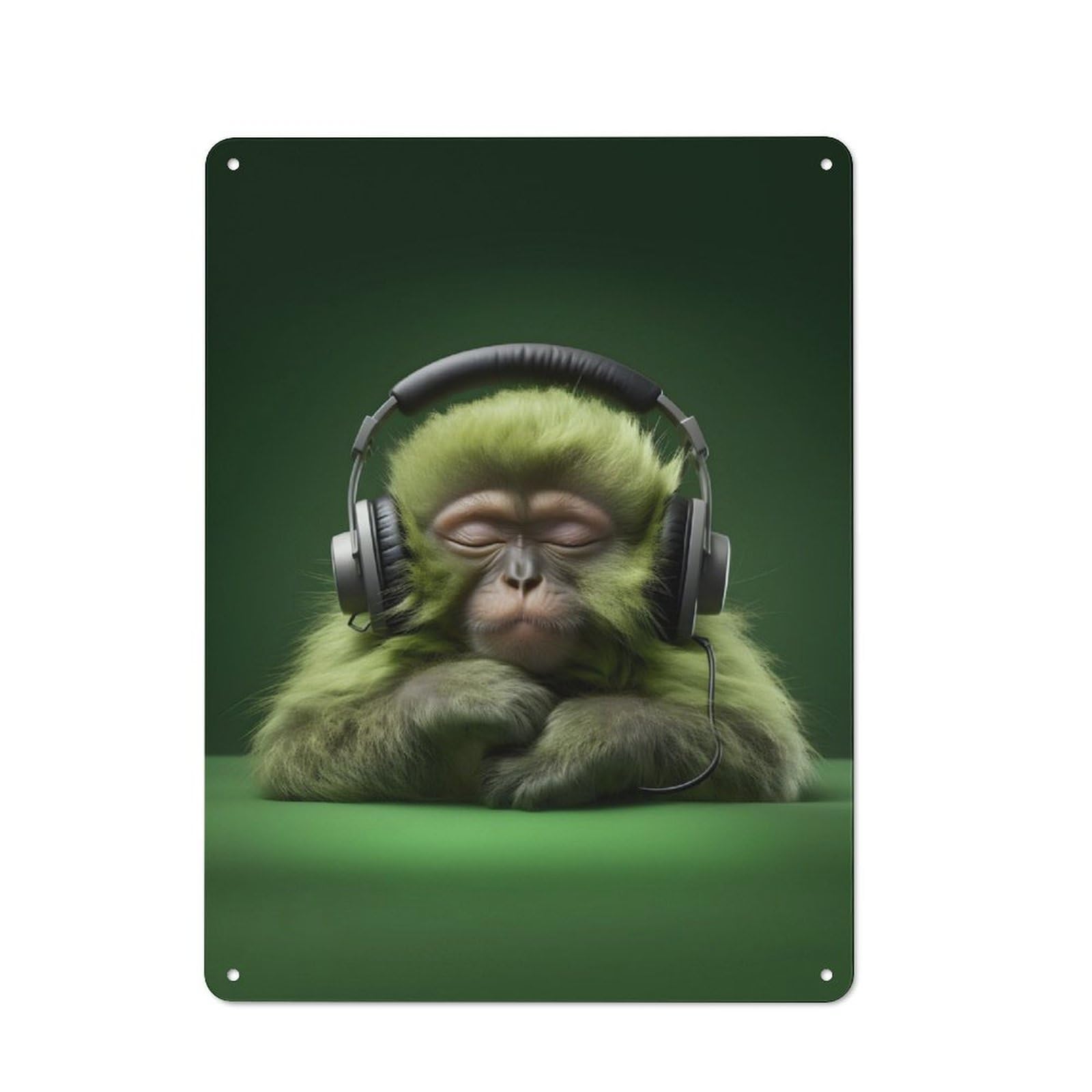 Junmoney Cute Headphones Monkey Metal Plaque 40X30cm With For Workshop Wall, Retro Decor, For Garage, Workshop And Man Cave Decoration