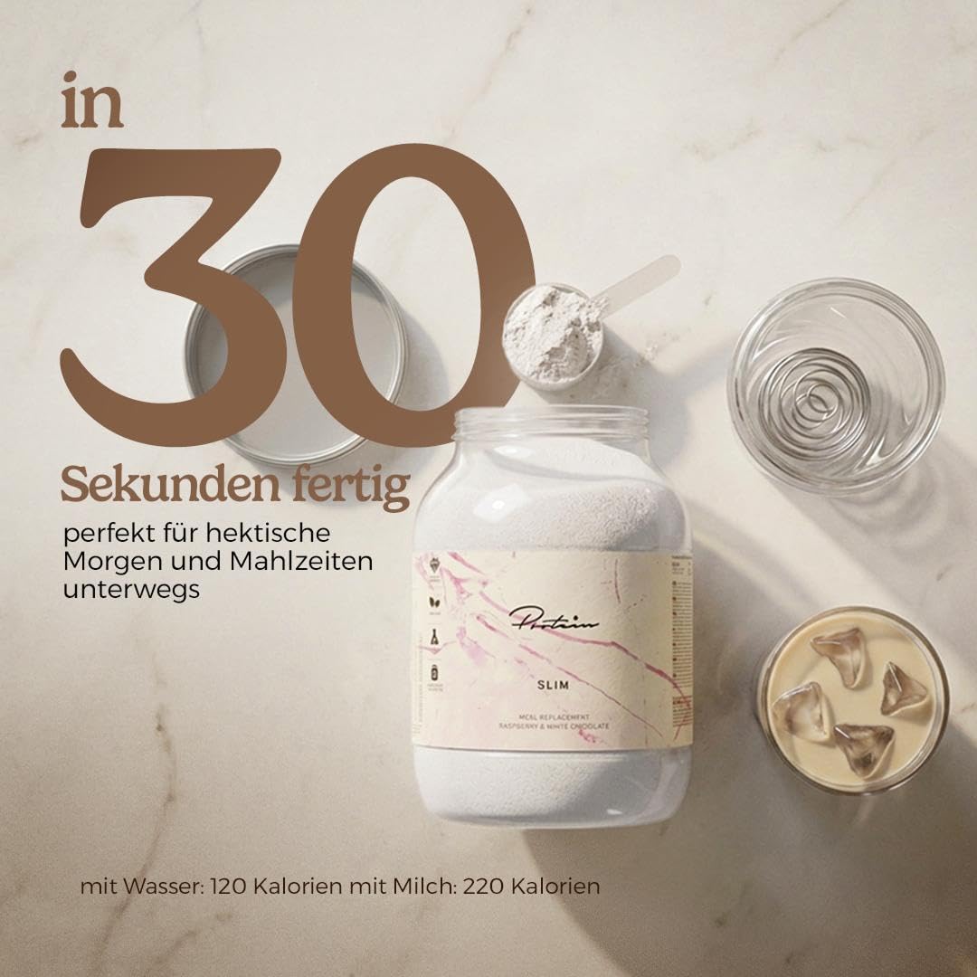 Protein Slim Mahlzeitenersatz | 20g, 26 Vitamine & Mineralstoffe | Zum Abnehmen | Kalorienarmer Shake | 34 Portionen | Himbeere & Weiße Schokolade
